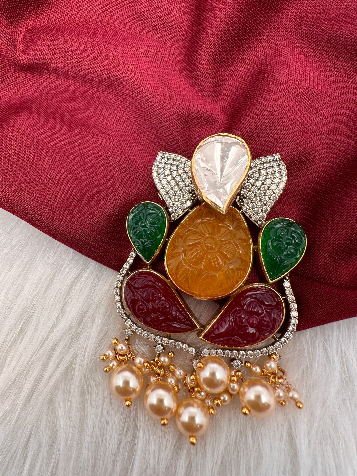 Ganesha Multi Stone 92.5 Silver Pendent