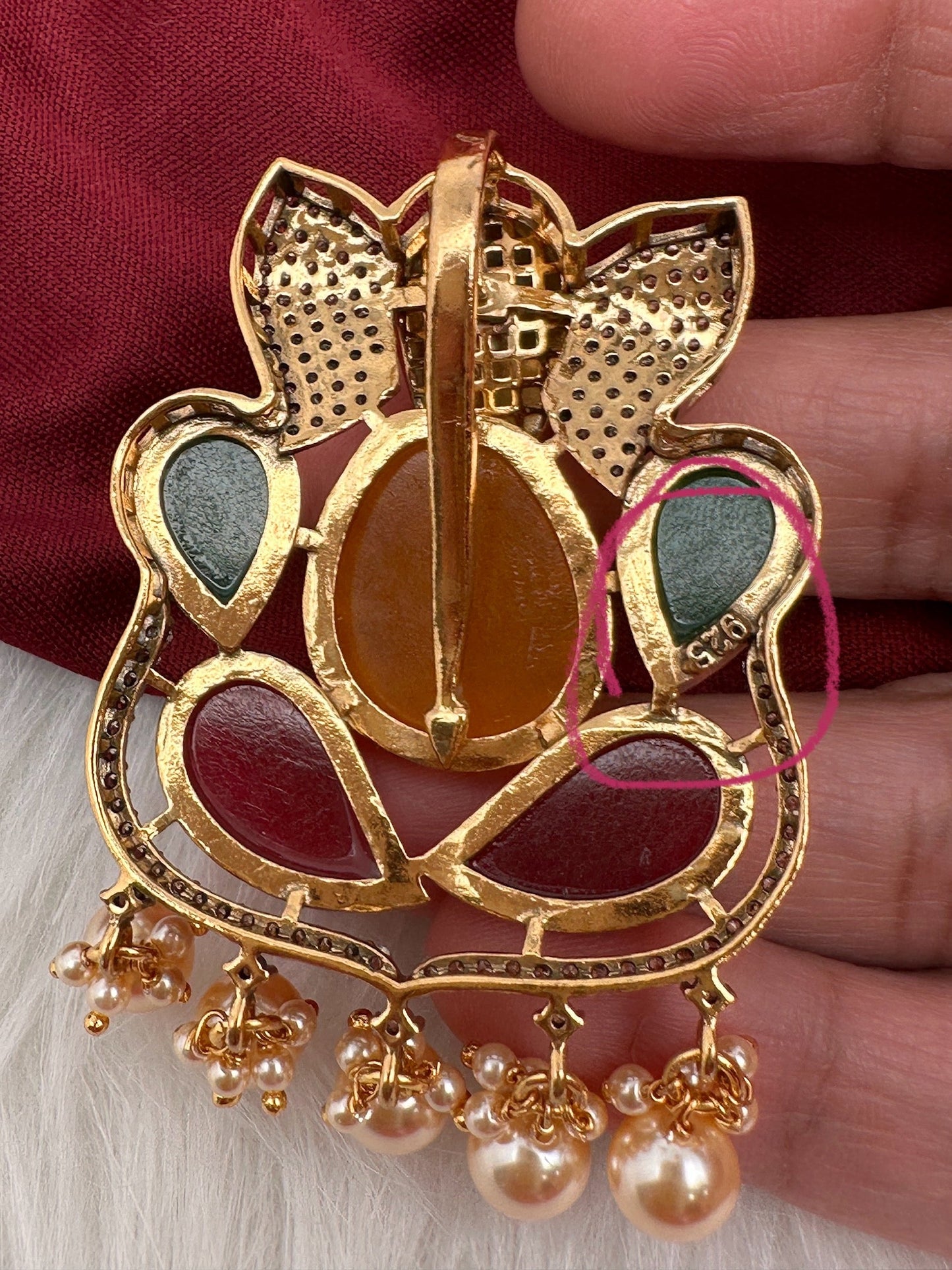 Ganesha Multi Stone 92.5 Silver Pendent
