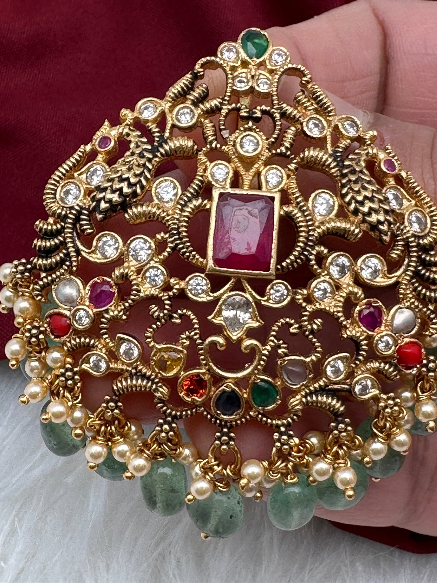 Matte Navratan 92.5 Silver Pendent