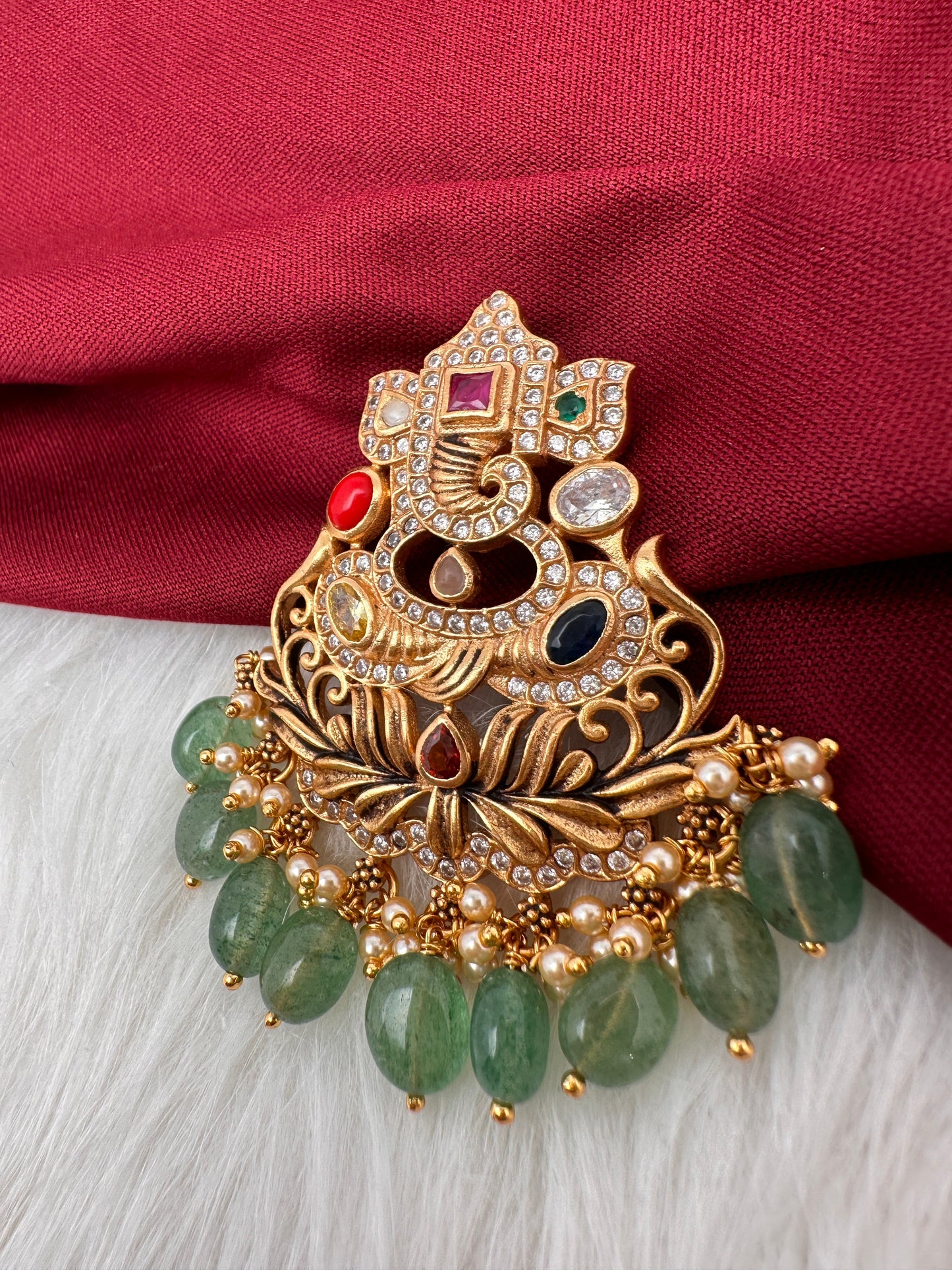 Matte Navratan Ganesha 92.5 Silver Pendent
