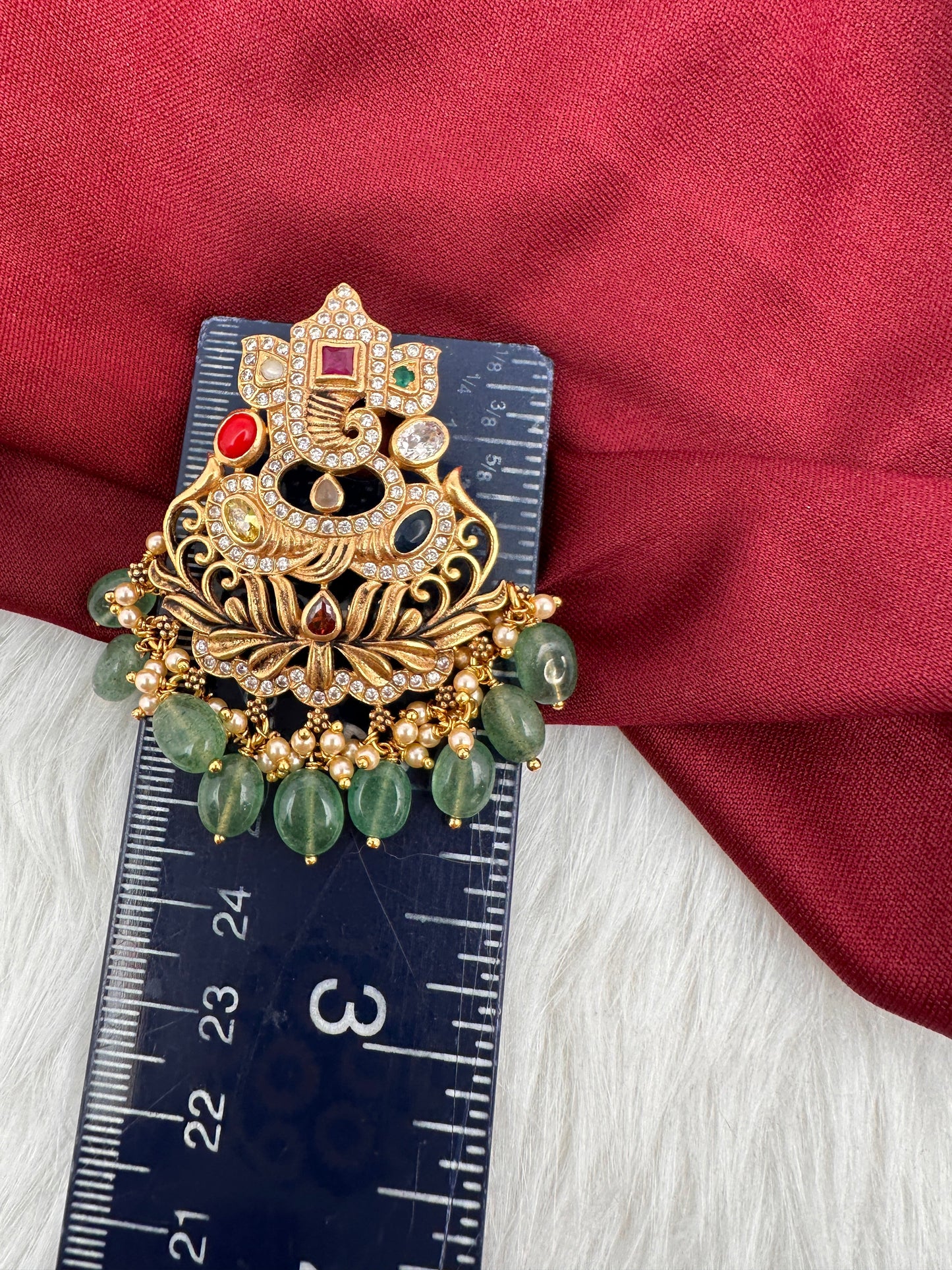 Matte Navratan Ganesha 92.5 Silver Pendent