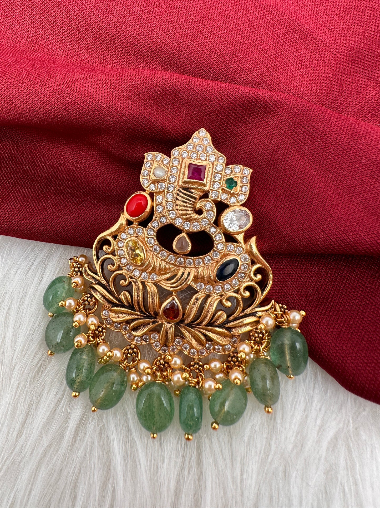 Matte Navratan Ganesha 92.5 Silver Pendent