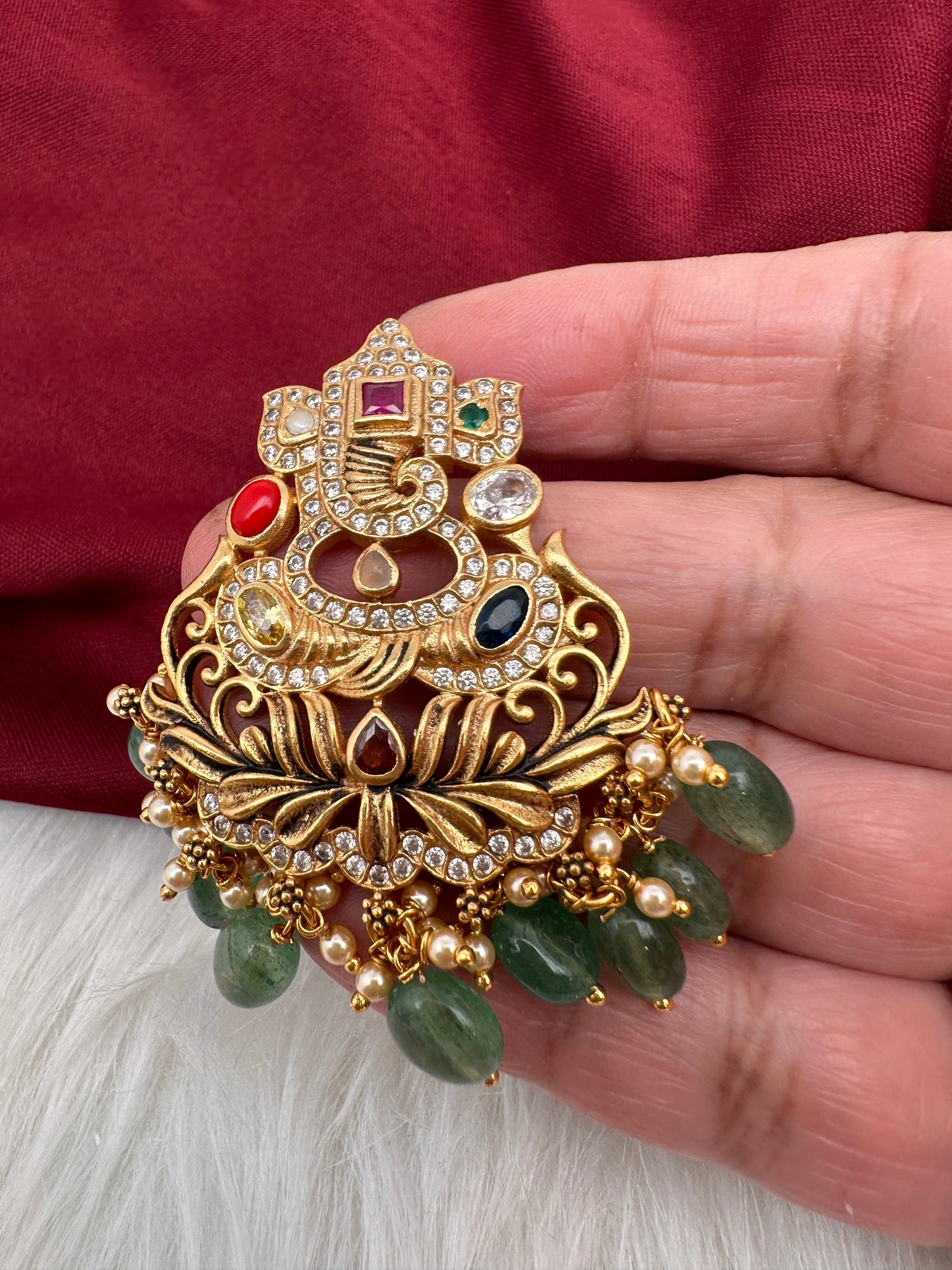 Matte Navratan Ganesha 92.5 Silver Pendent