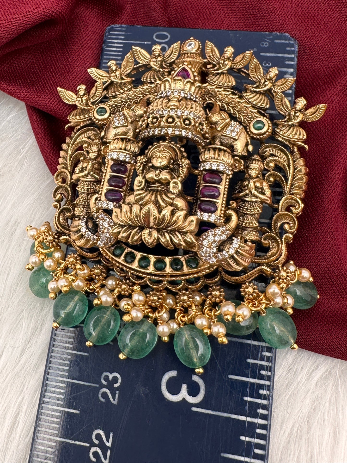 Matte Nakshi Goddess Lakshmi Green 92.5 Silver Pendent
