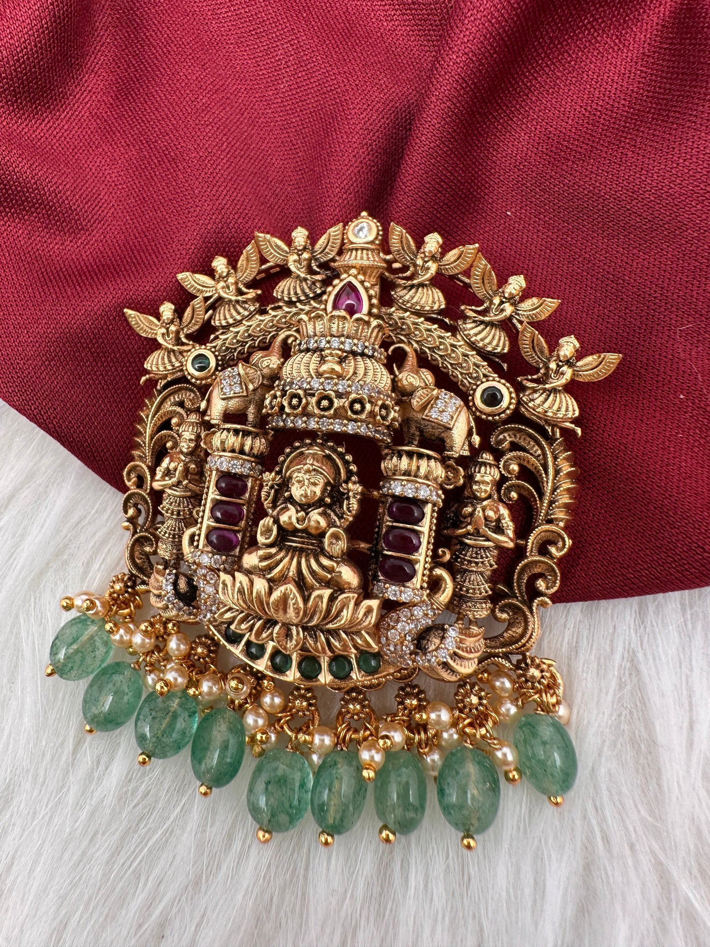 Matte Nakshi Goddess Lakshmi Green 92.5 Silver Pendent