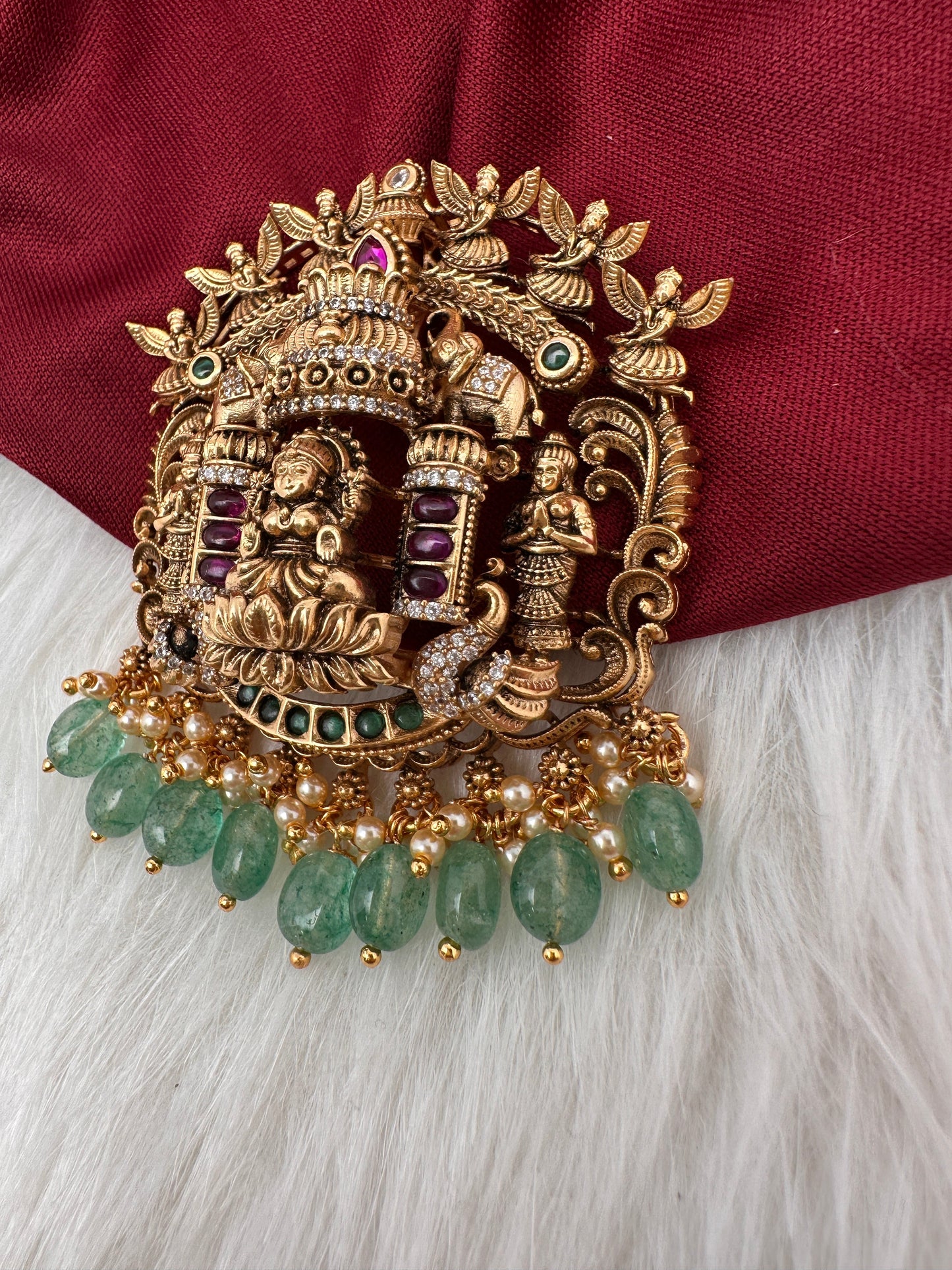 Matte Nakshi Goddess Lakshmi Green 92.5 Silver Pendent