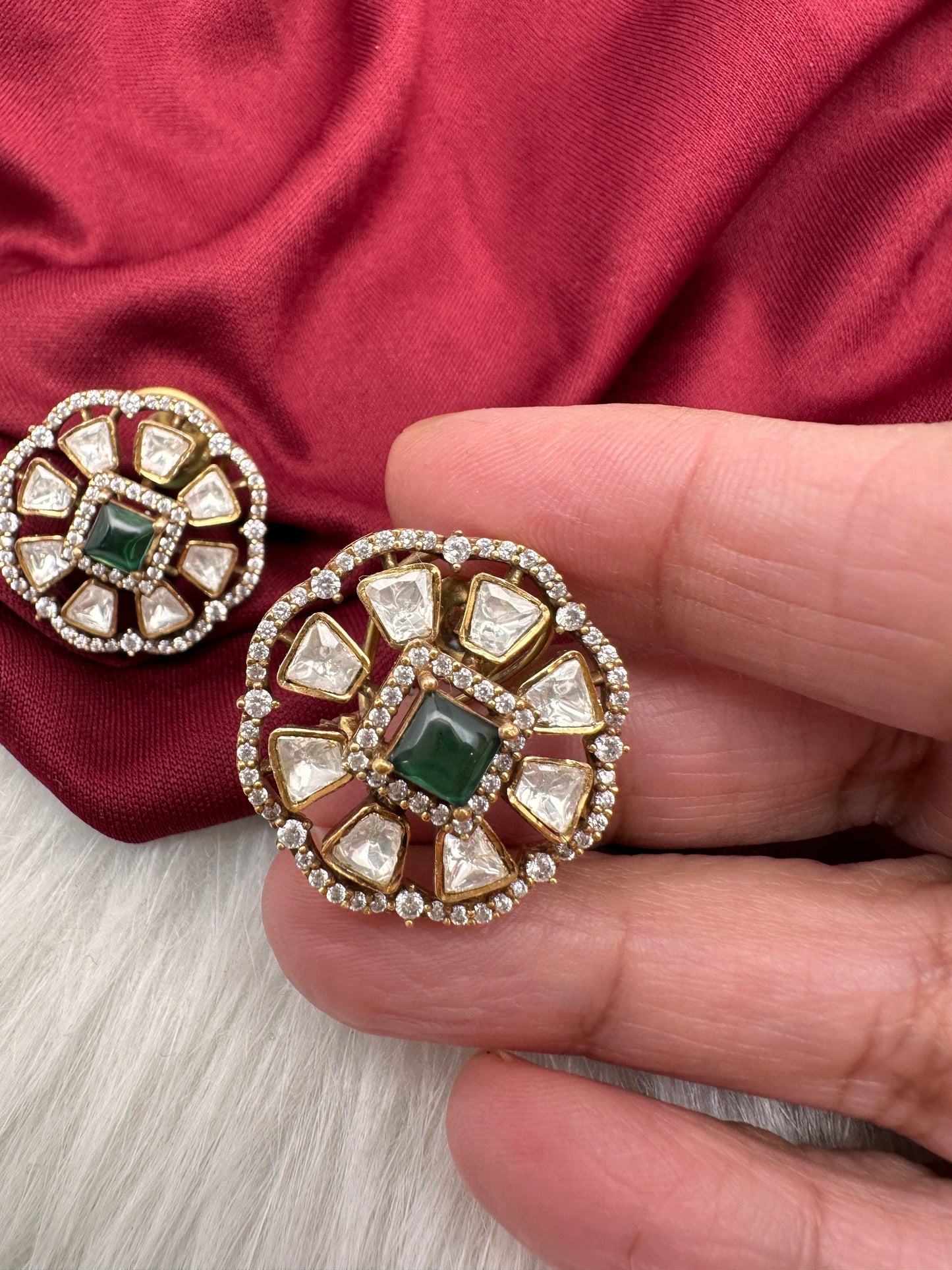 Moissanite Green 92.5 Silver Stud Earrings