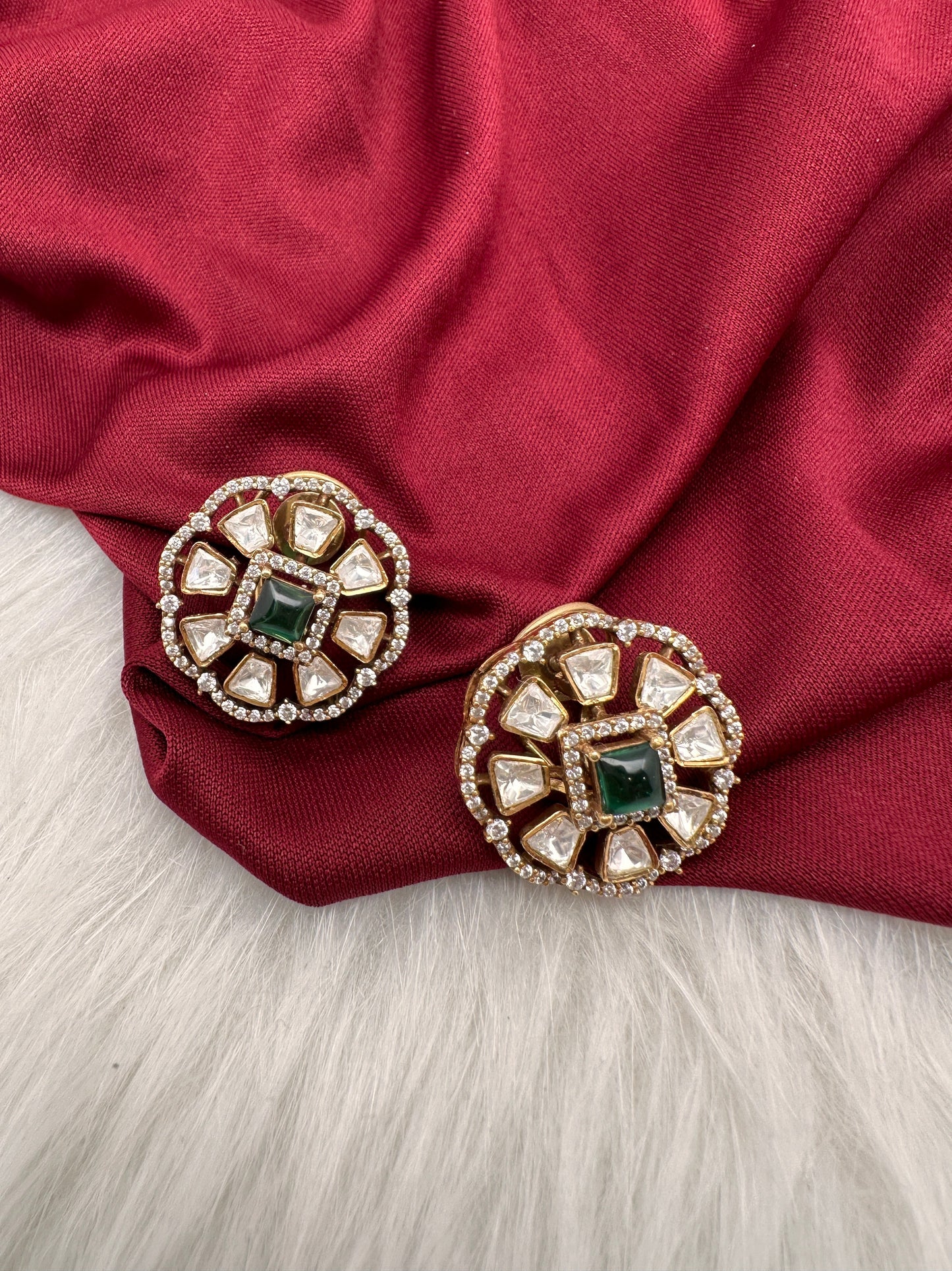 Moissanite Green 92.5 Silver Stud Earrings