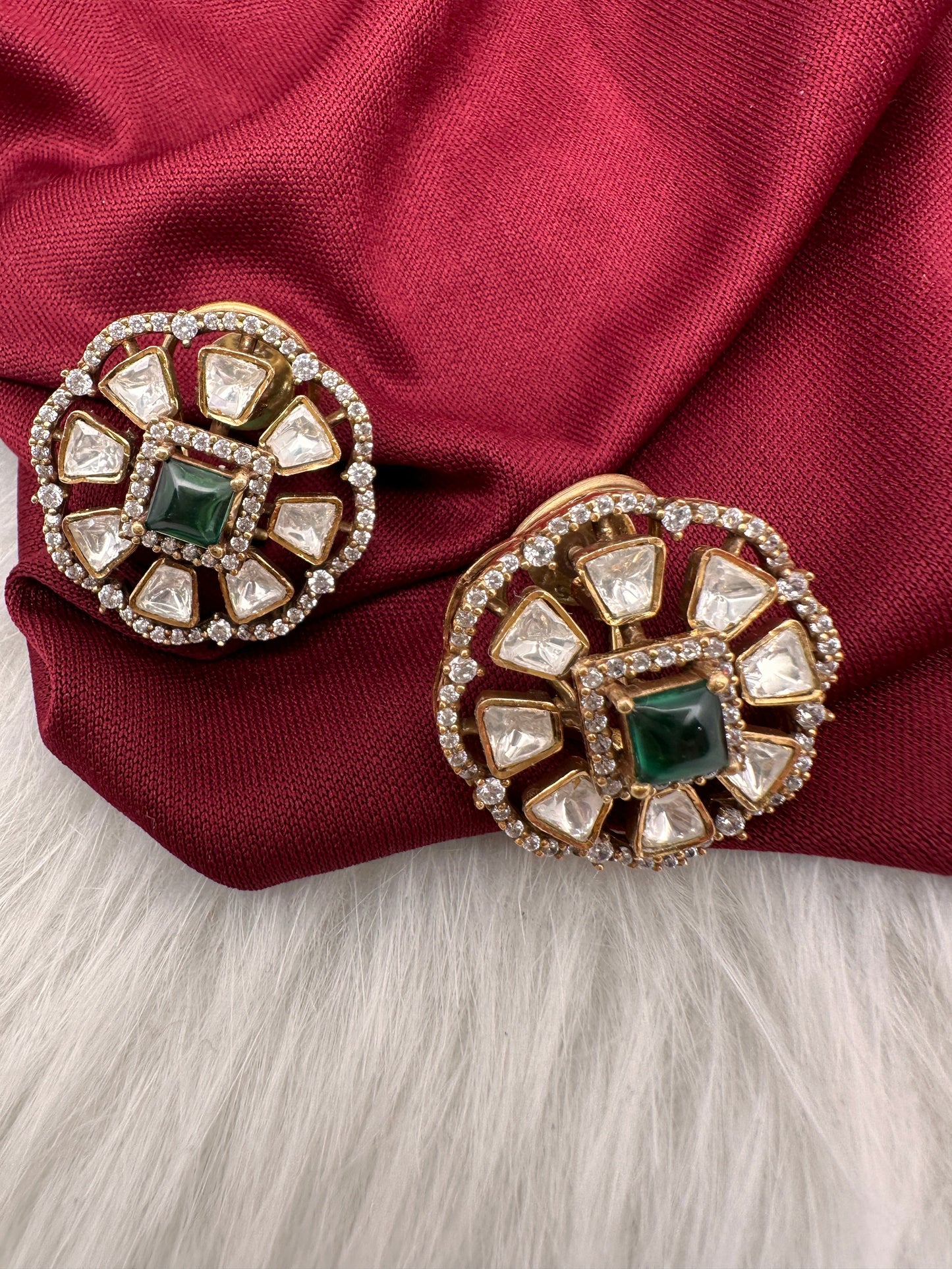 Moissanite Green 92.5 Silver Stud Earrings