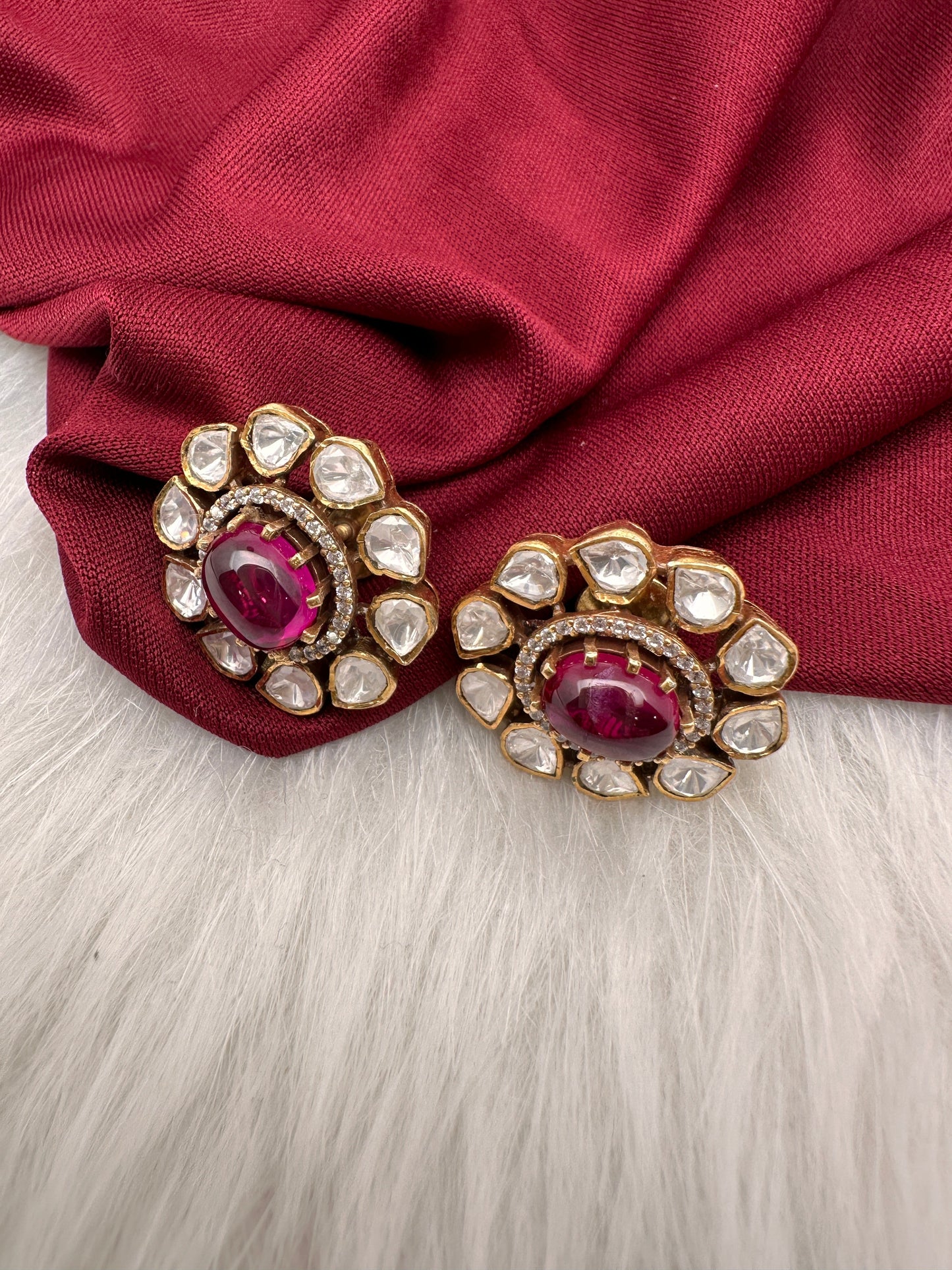Moissanite Red 92.5 Silver Stud Earrings