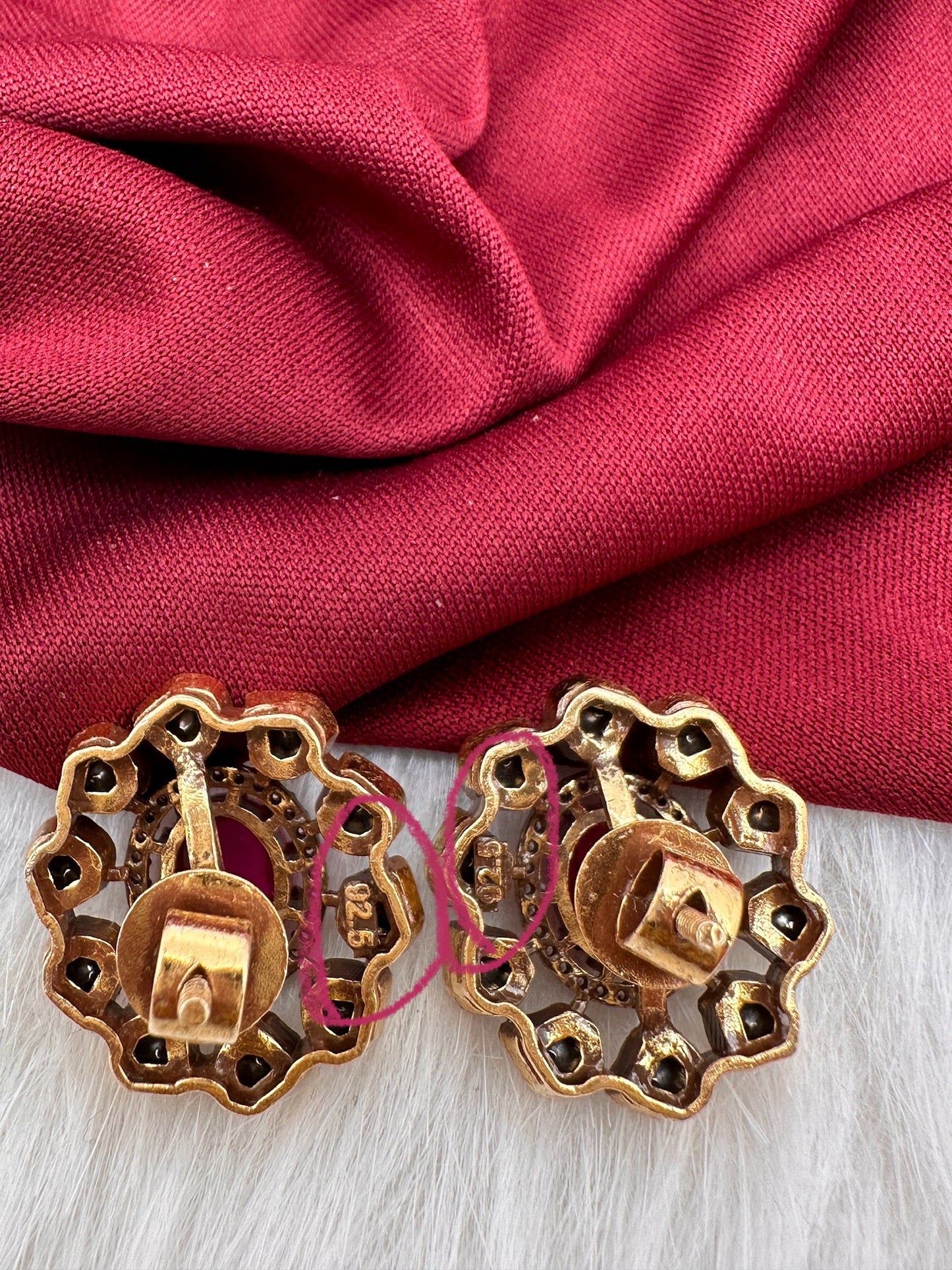 Moissanite Red 92.5 Silver Stud Earrings