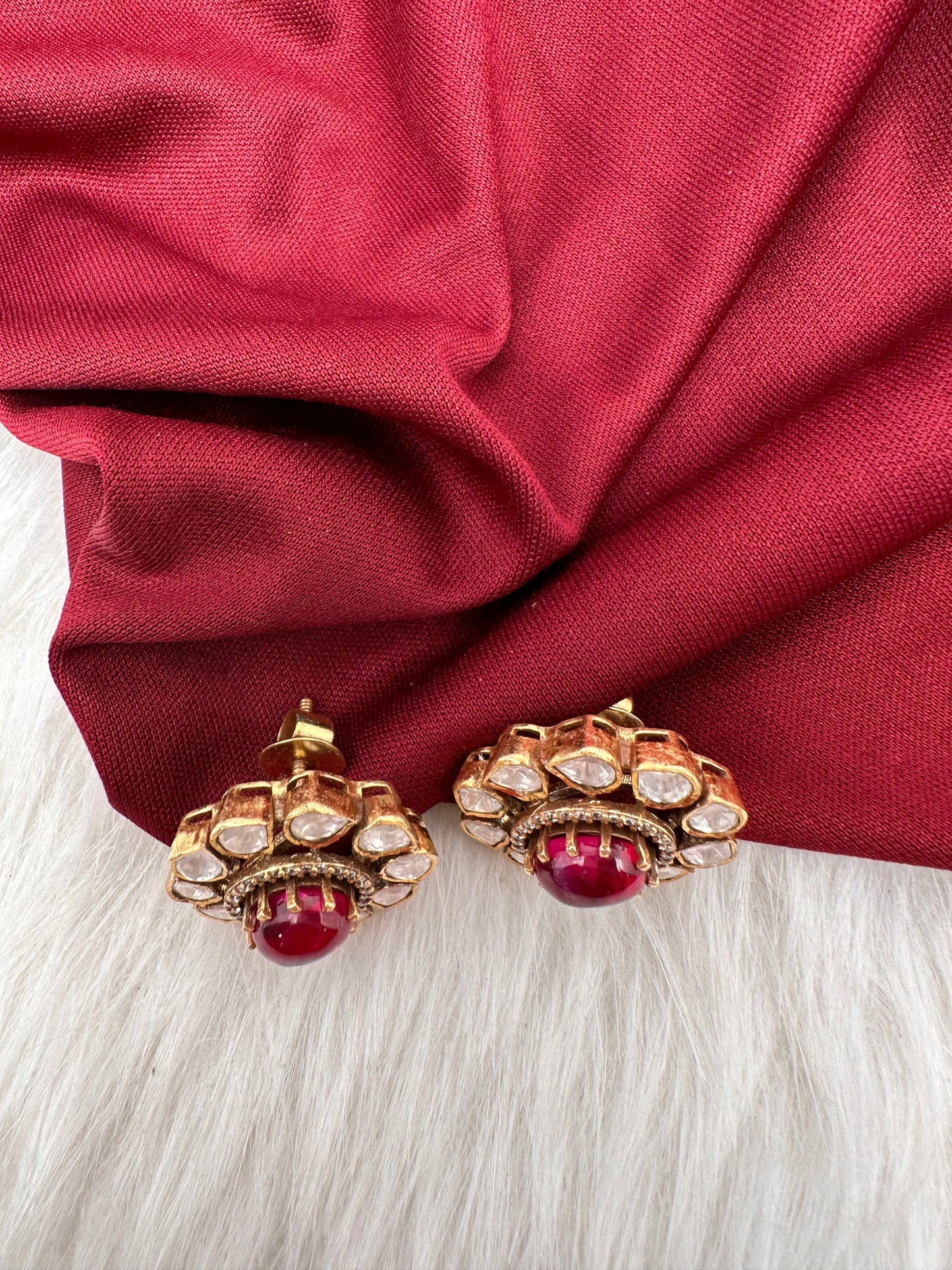 Moissanite Red 92.5 Silver Stud Earrings