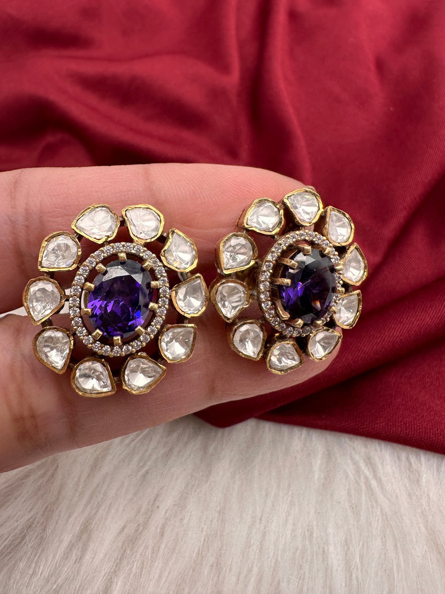 Moissanite Purple 92.5 Silver Stud Earrings