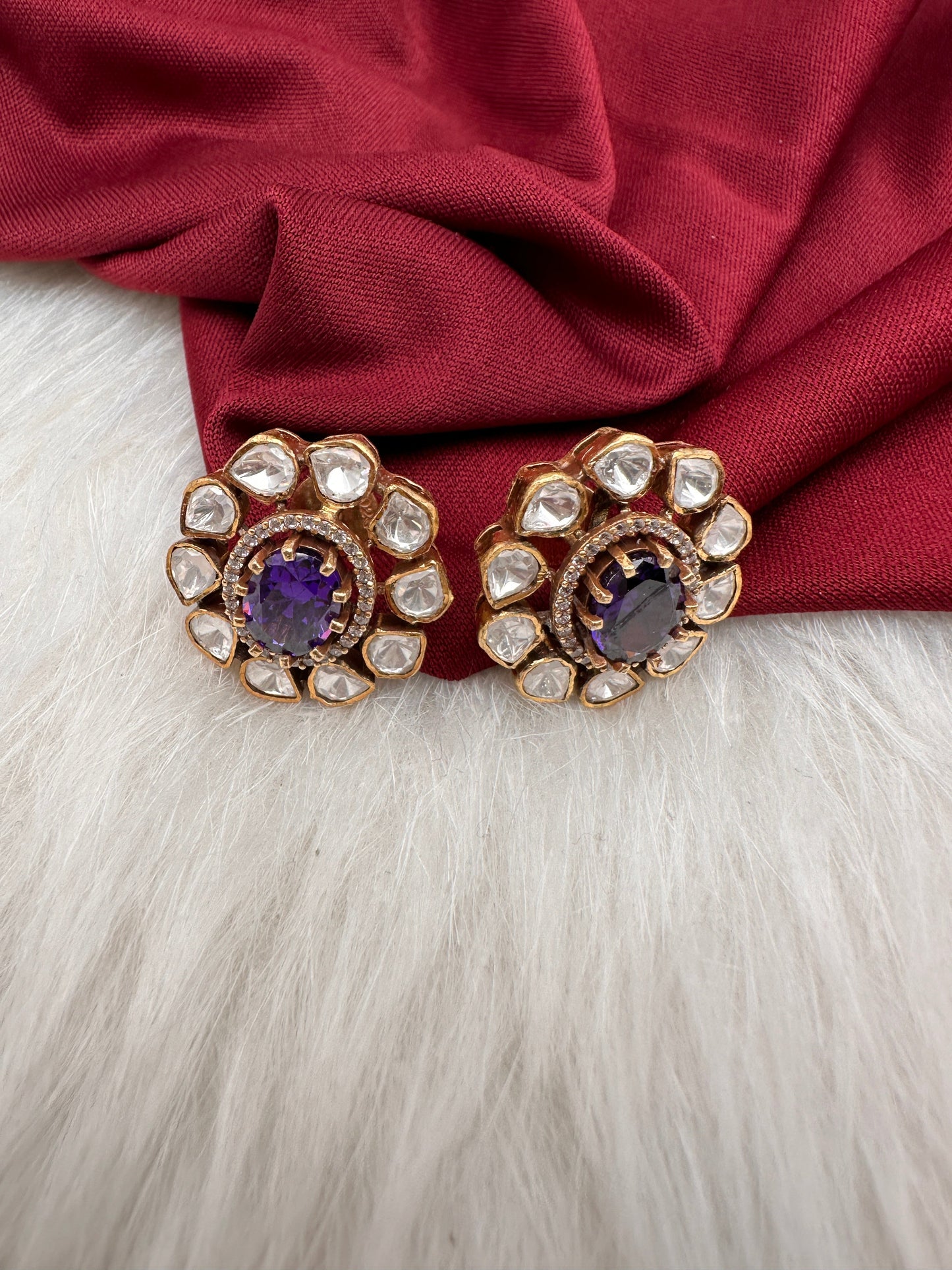 Moissanite Purple 92.5 Silver Stud Earrings