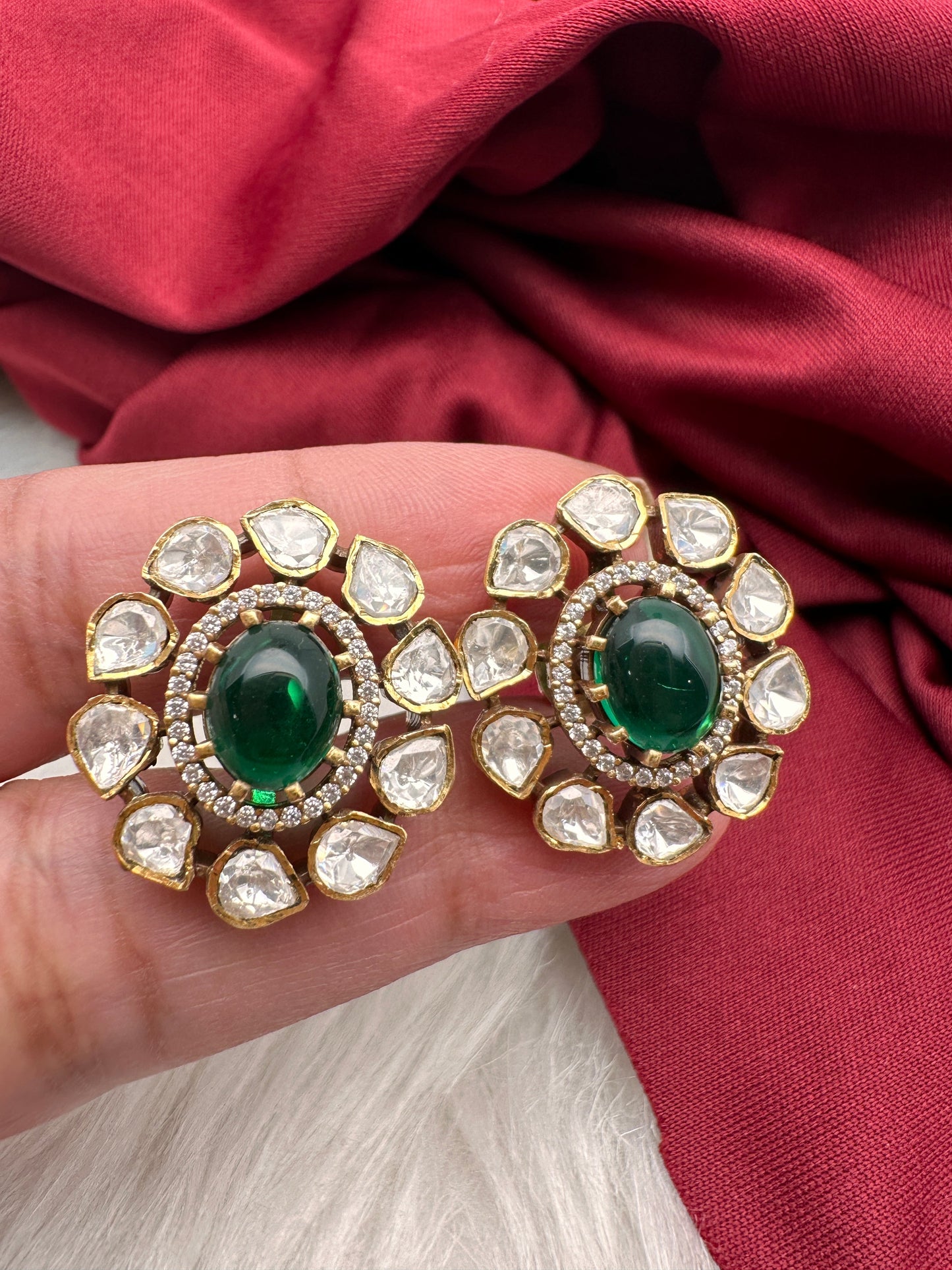 Moissanite Green 92.5 Silver Stud Earrings