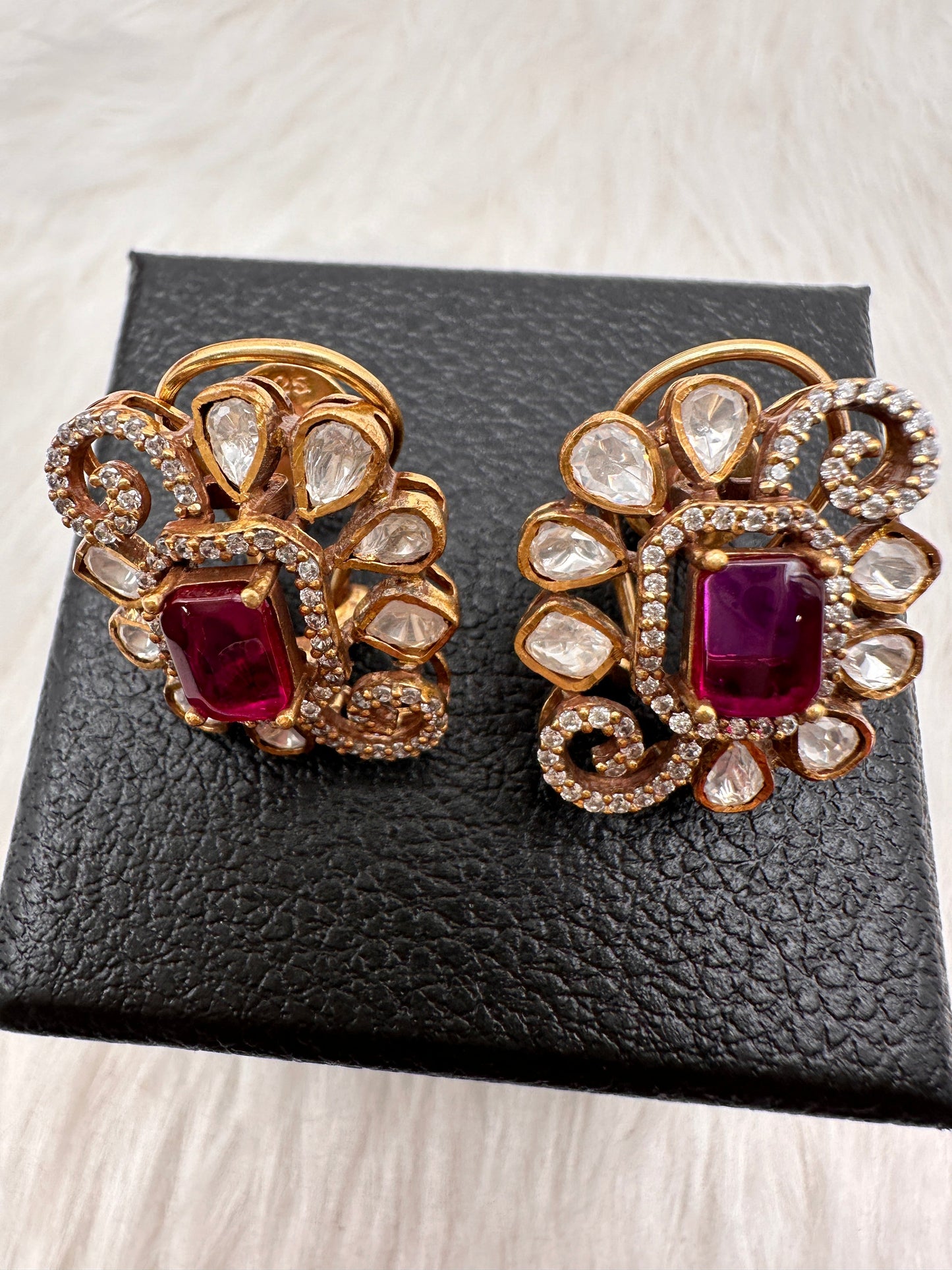 Moissanite Red 92.5 Silver Stud Earrings