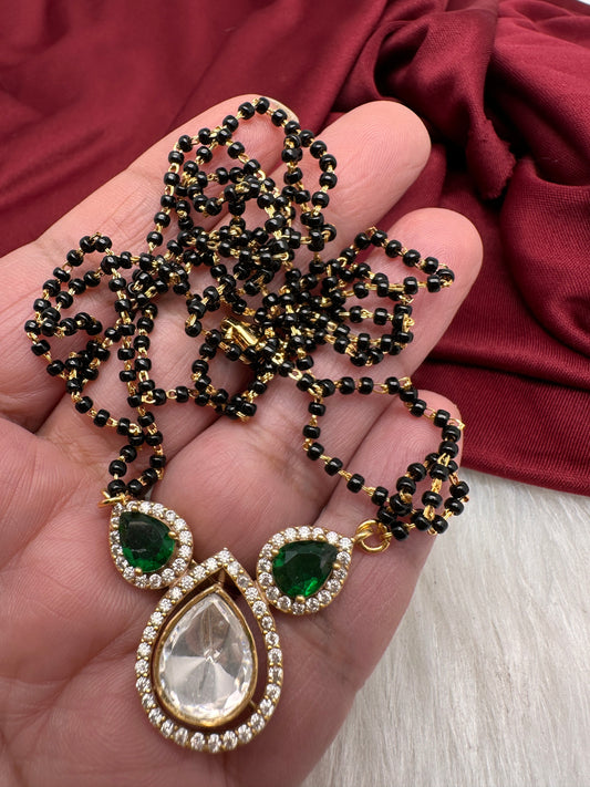 Green Moissanite Black Beads  92.5 Silver Chain