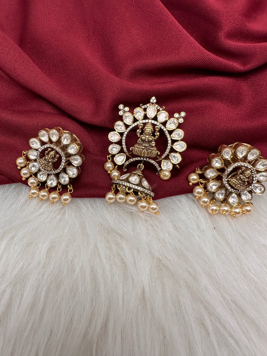 92.5 Silver Moissanite Goddess Lakshmi Pendent Set