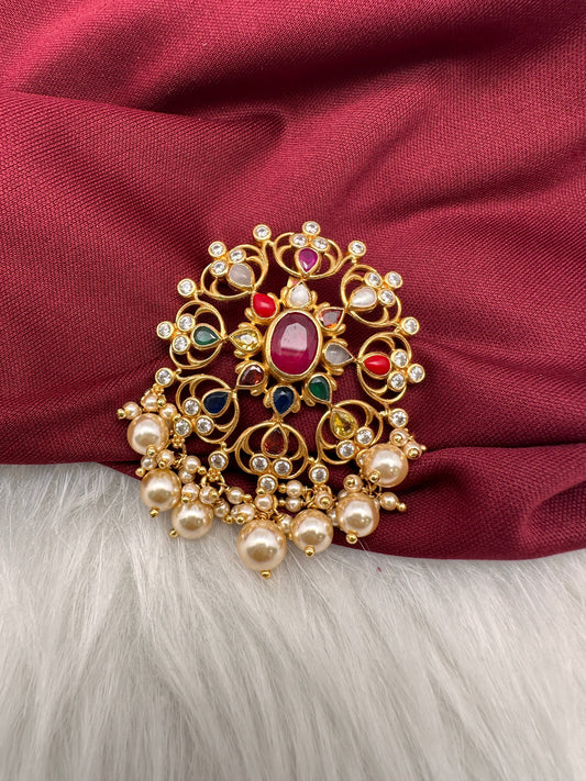 92.5 Silver Navratan Pearls Pendent