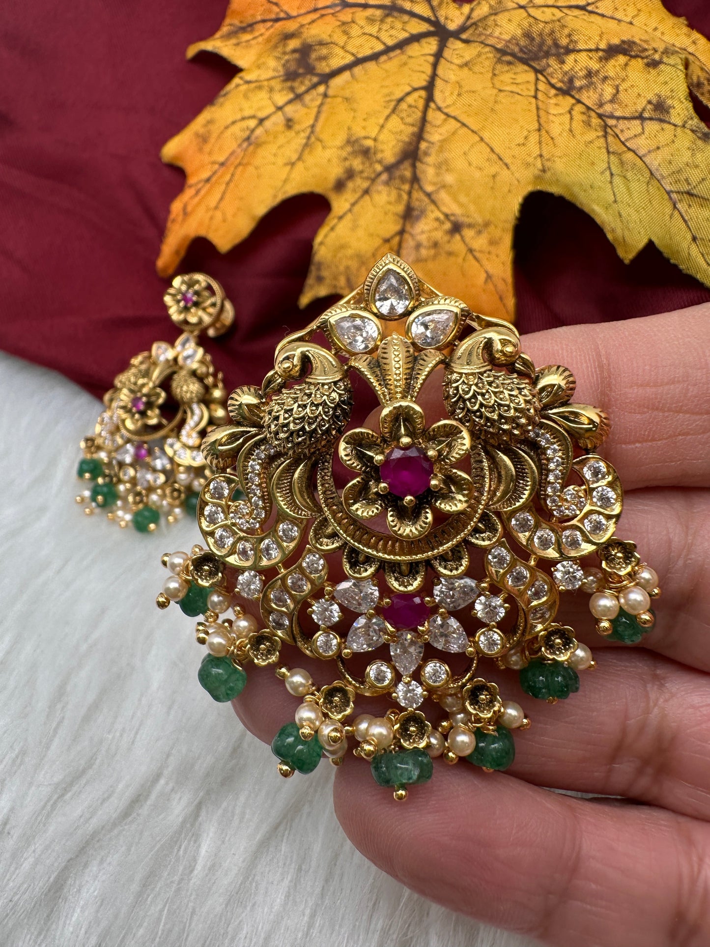 92.5 Silver Peacock Antique Finish Pendent Set