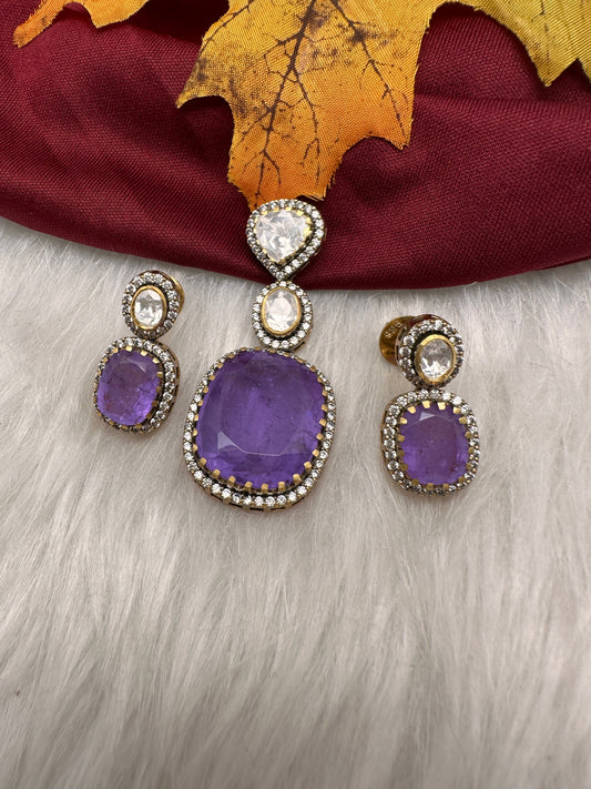92.5 Silver Purple Lilac Doublet Stone  Moissanite Pendent Set