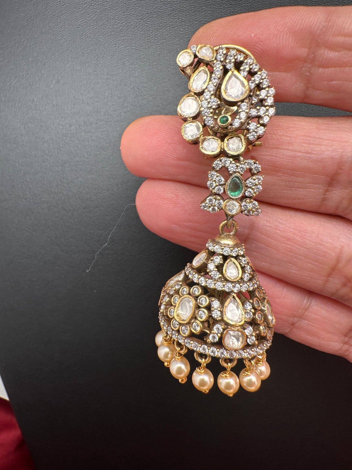 92.5 Silver Moisanite Green Jhumka Earrings