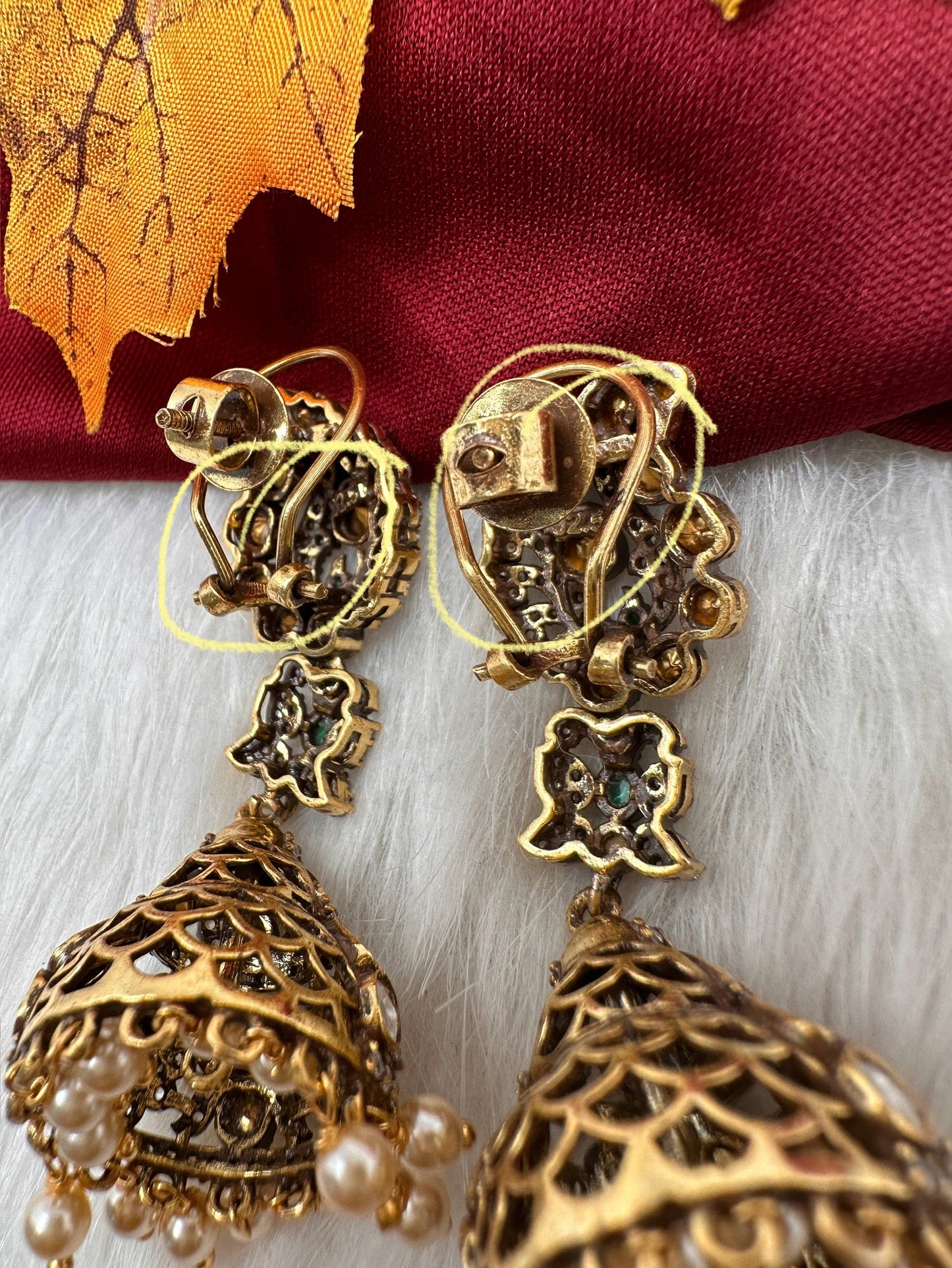 92.5 Silver Moisanite Green Jhumka Earrings
