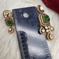 92.5 Silver Green Carved Stone Moissanite Pendent Set