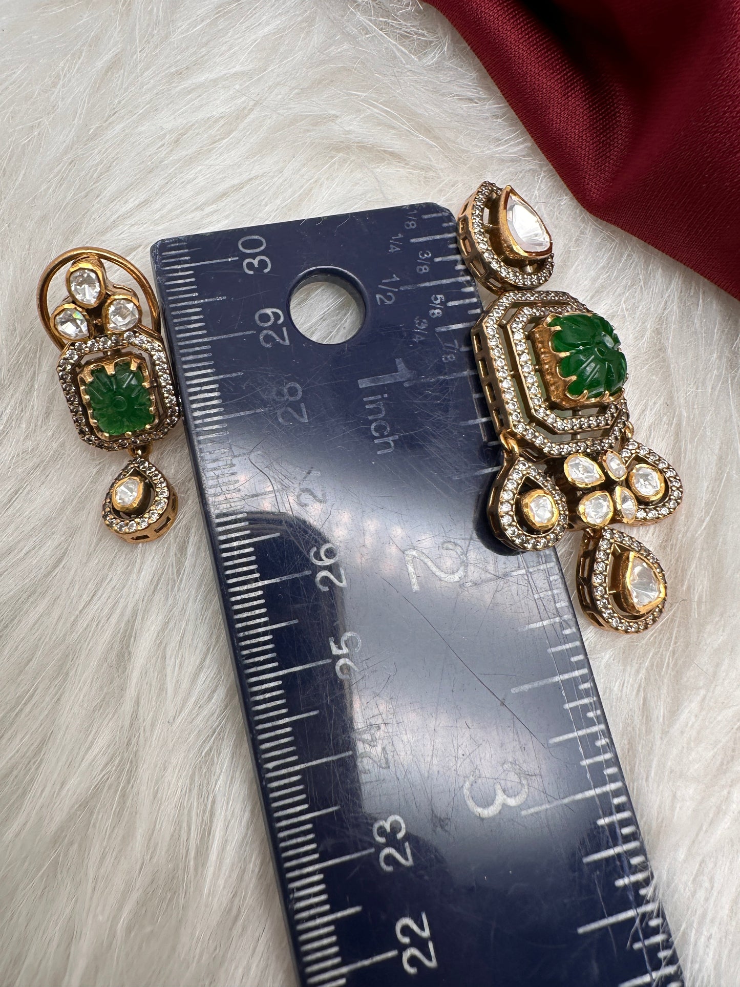 92.5 Silver Green Carved Stone Moissanite Pendent Set