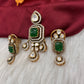 92.5 Silver Green Carved Stone Moissanite Pendent Set