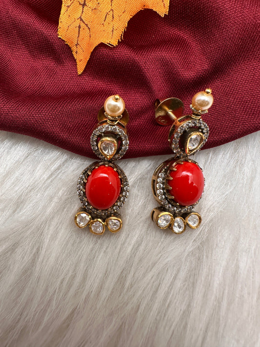 92.5 Silver Coral Moissanite Earrings