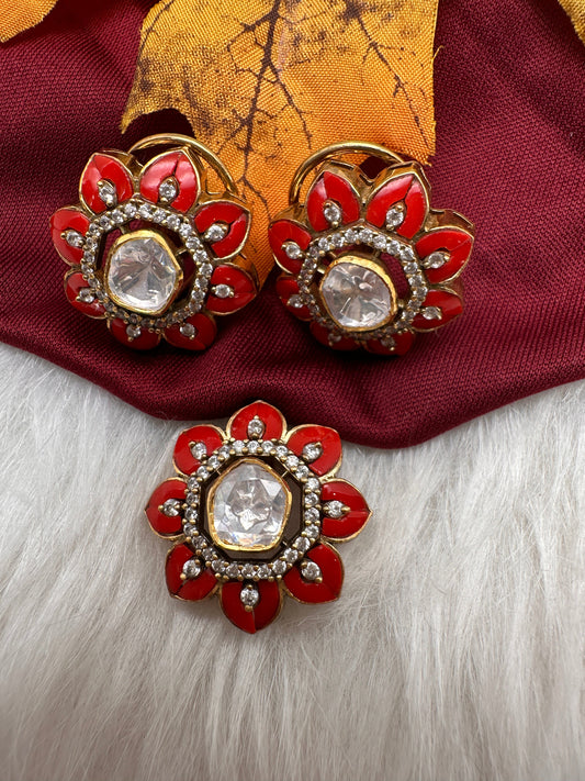 92.5 Silver Coral Pendent Set