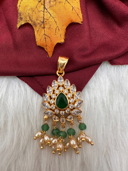 92.5 Silver CZ Color Rice Pearls Pendent - Green