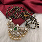 Green Moissanite Elephant Black Beads  92.5 Silver Chain