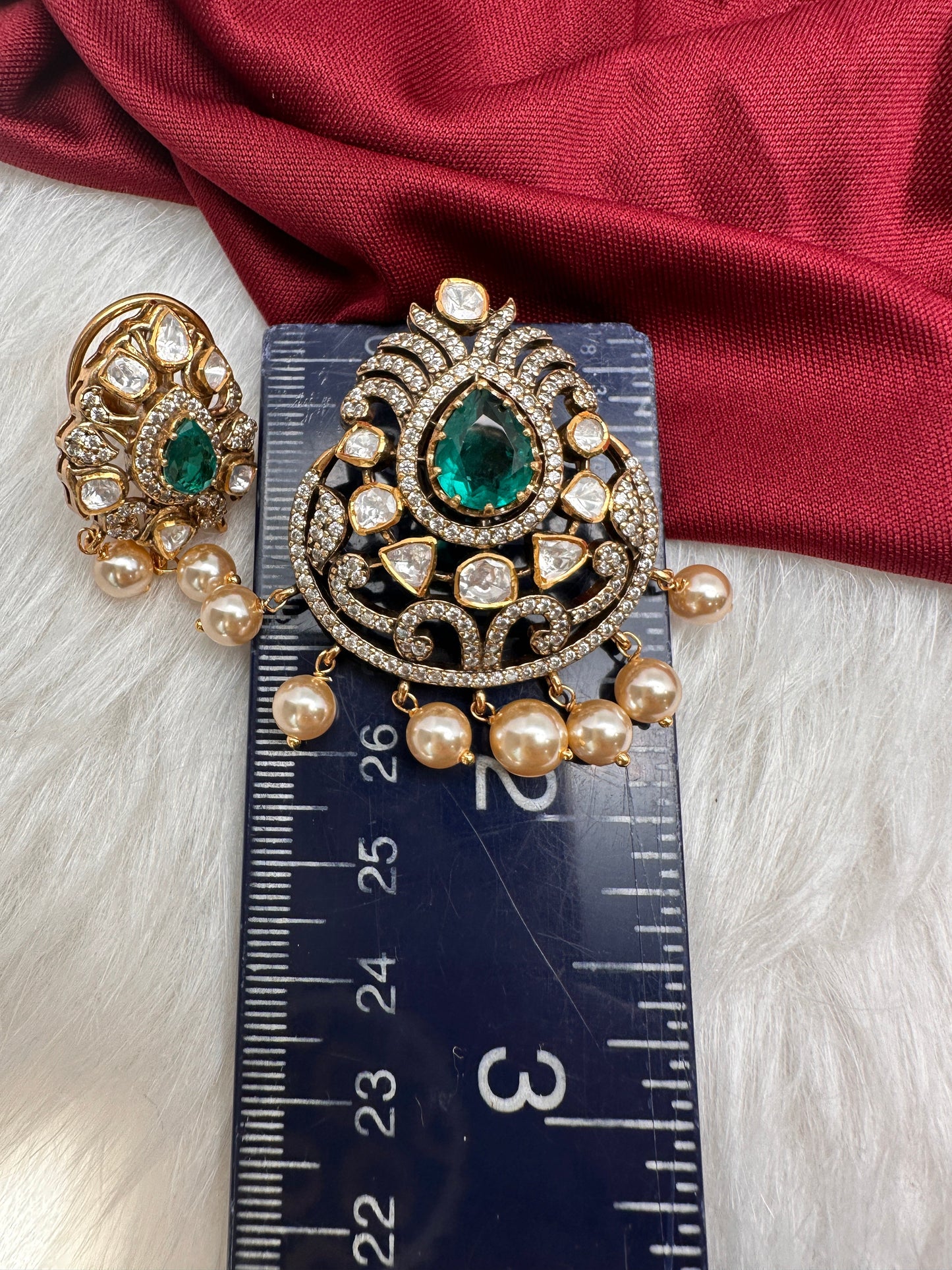 92.5 Silver Green  Moissanite Pendent Set