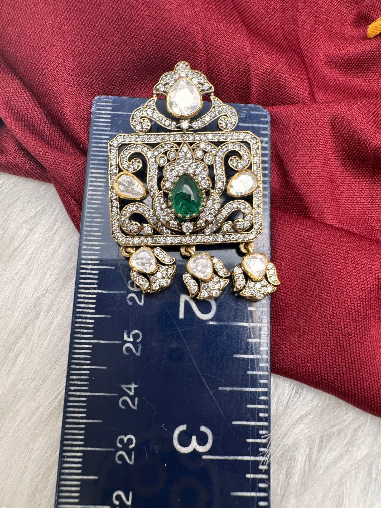 92.5 Silver Green  Moissanite Pendent Set