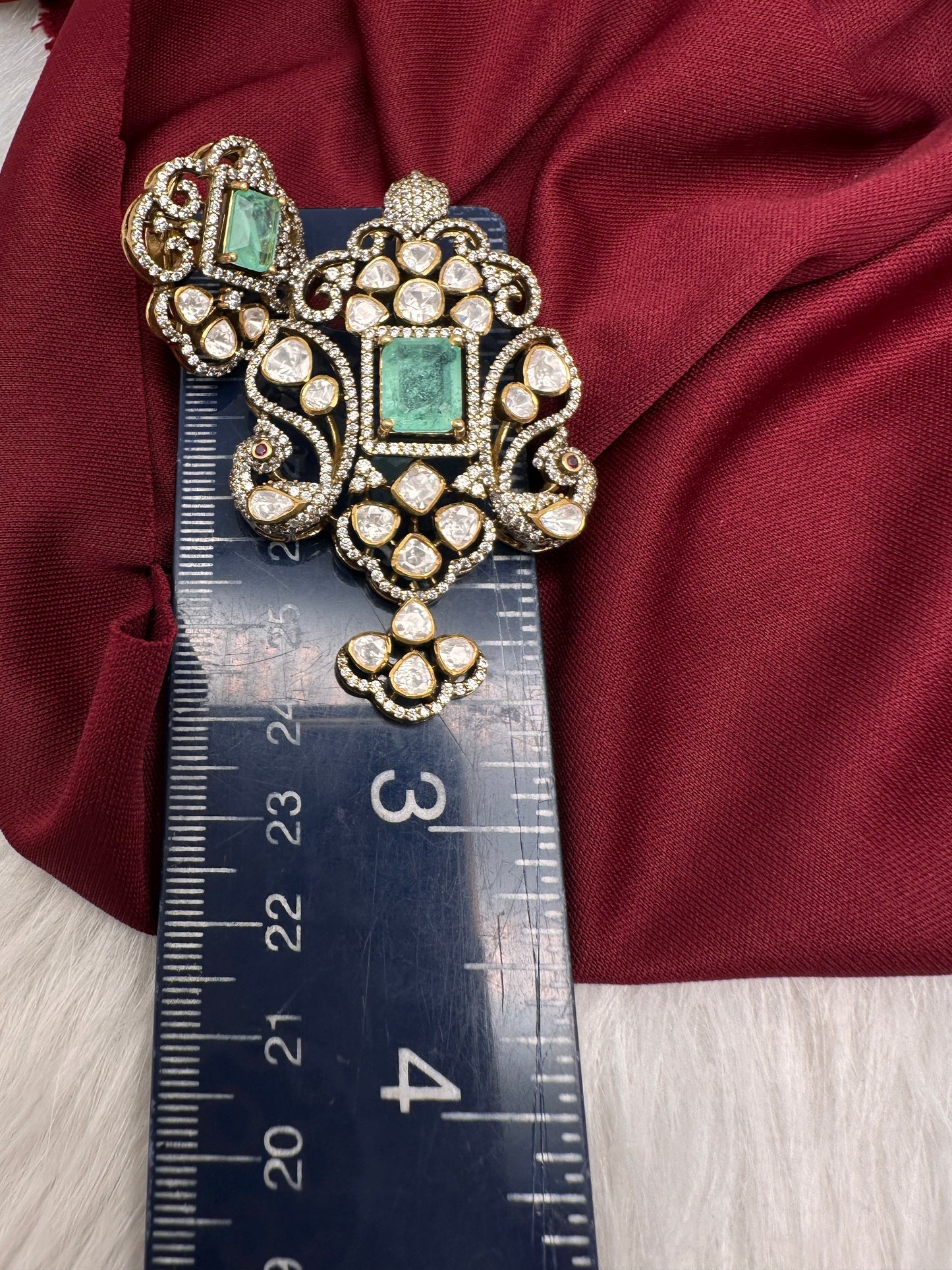 92.5 Silver Green  Moissanite Pendent Set