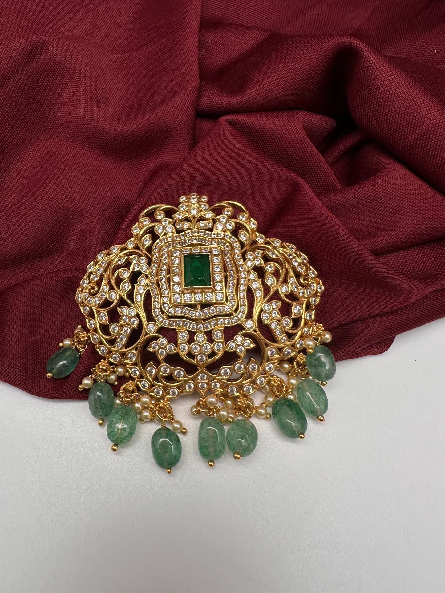 CZ Emerald Beads  92.5 Silver Pendent