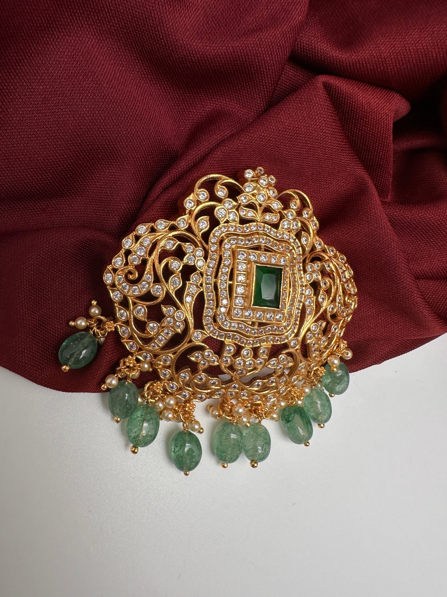 CZ Emerald Beads  92.5 Silver Pendent