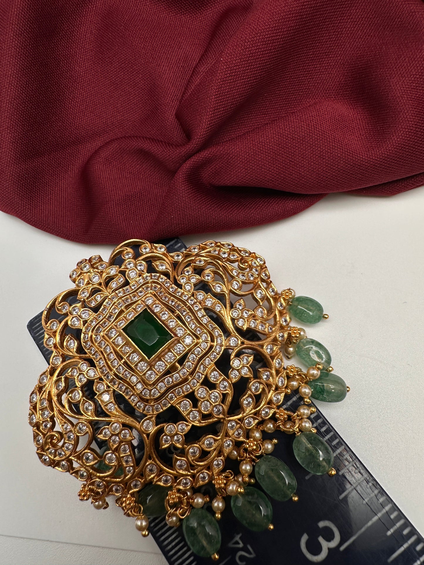 CZ Emerald Beads  92.5 Silver Pendent