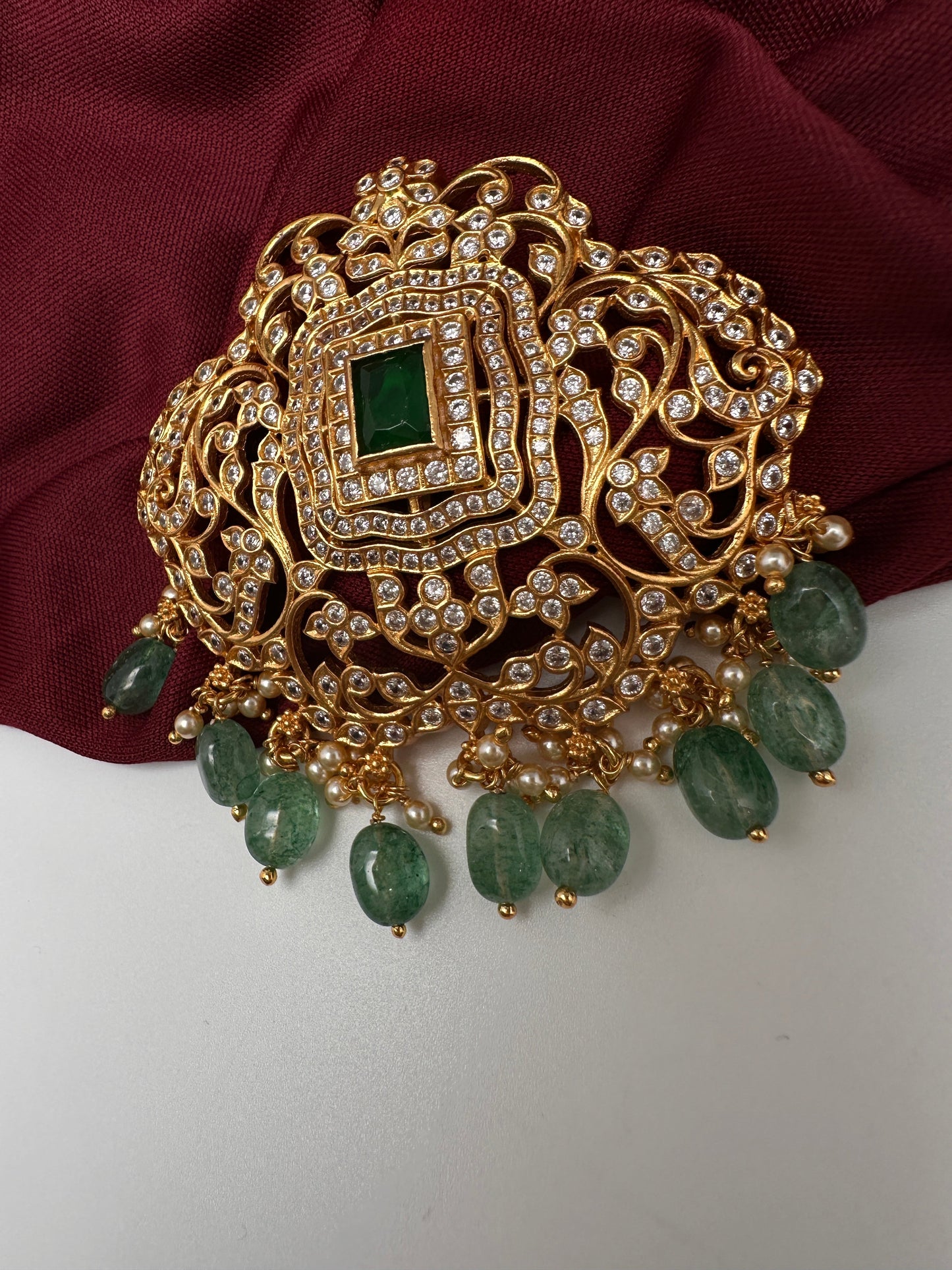 CZ Emerald Beads  92.5 Silver Pendent