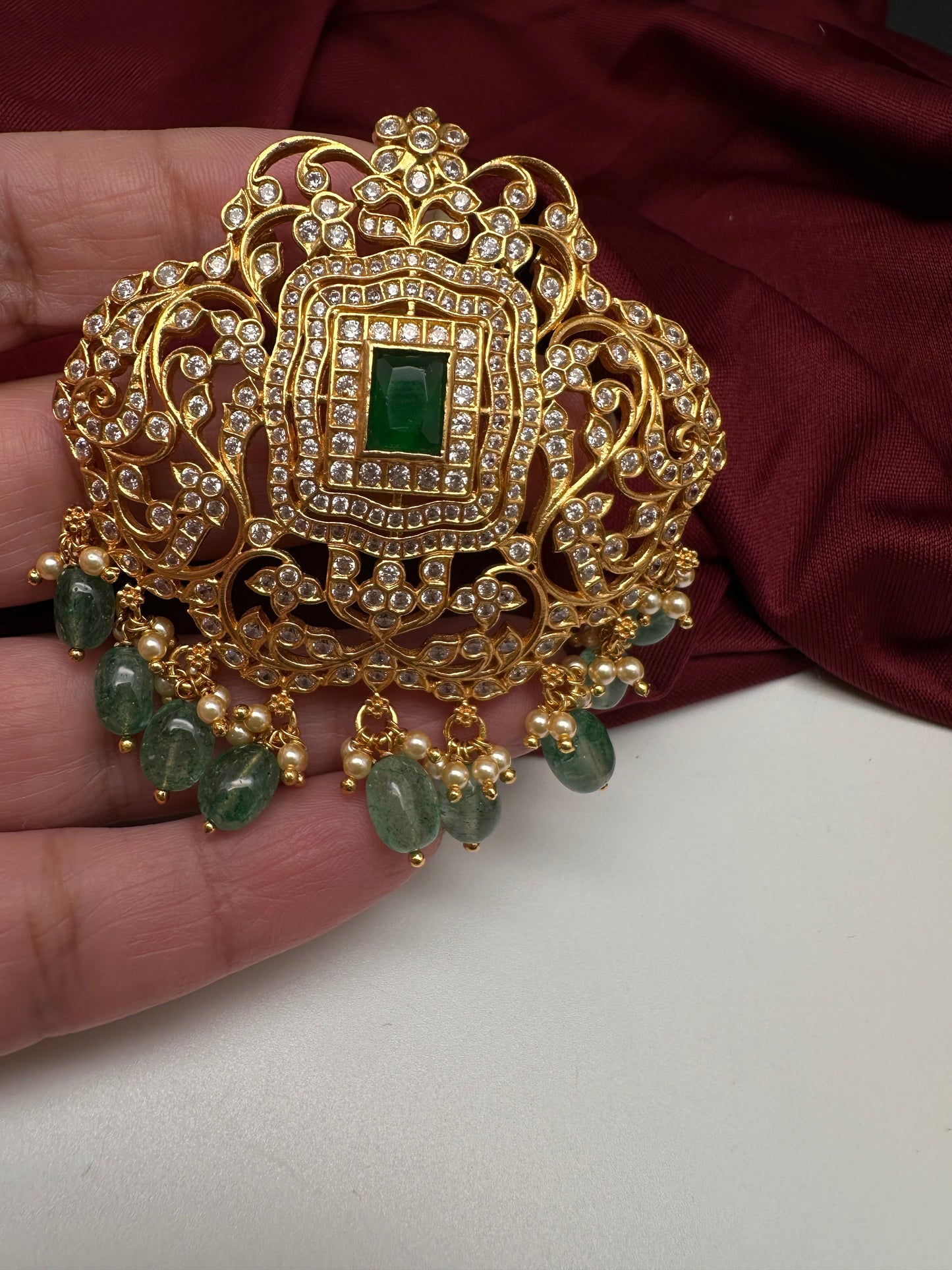 CZ Emerald Beads  92.5 Silver Pendent