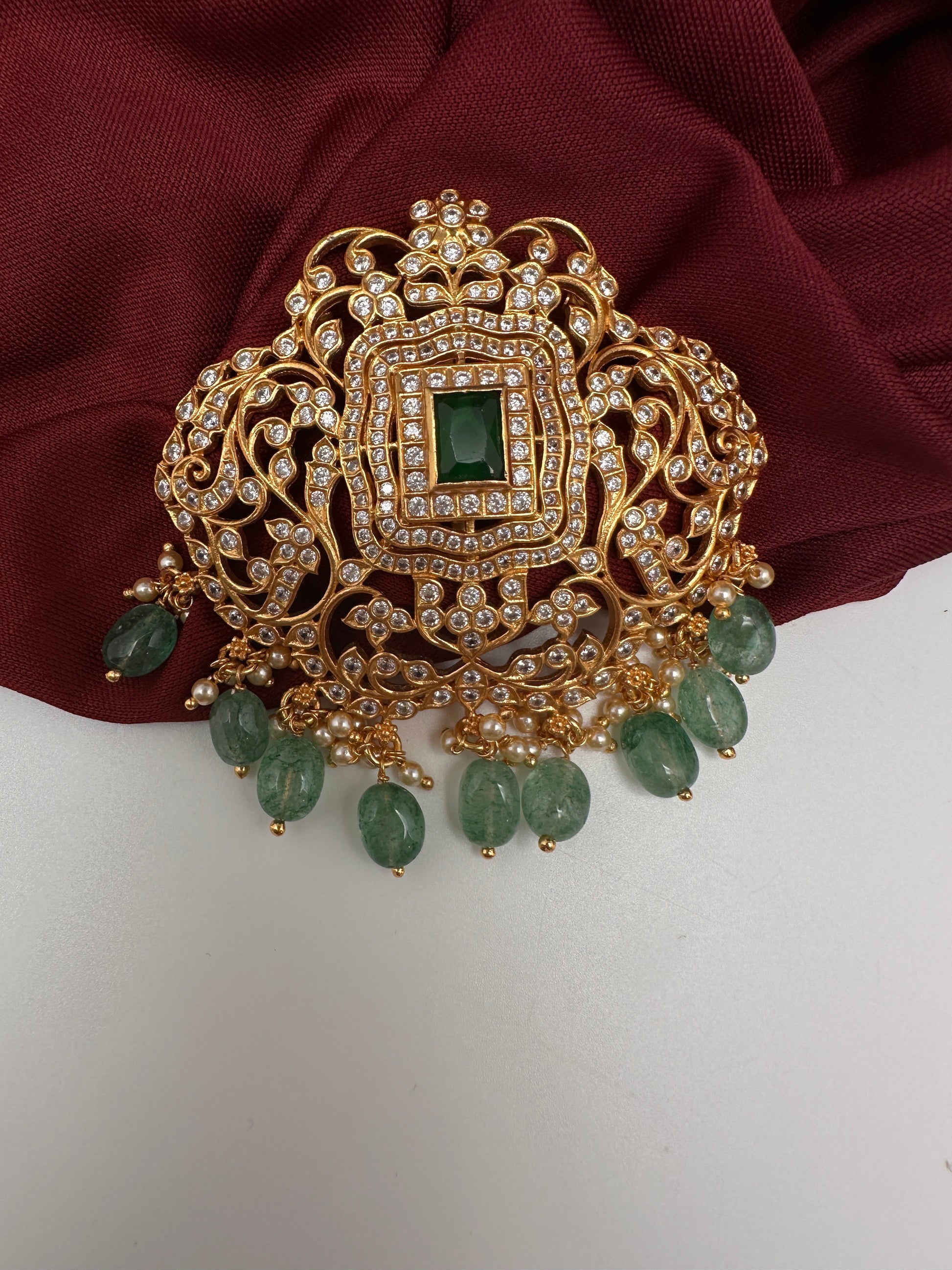 CZ Emerald Beads  92.5 Silver Pendent