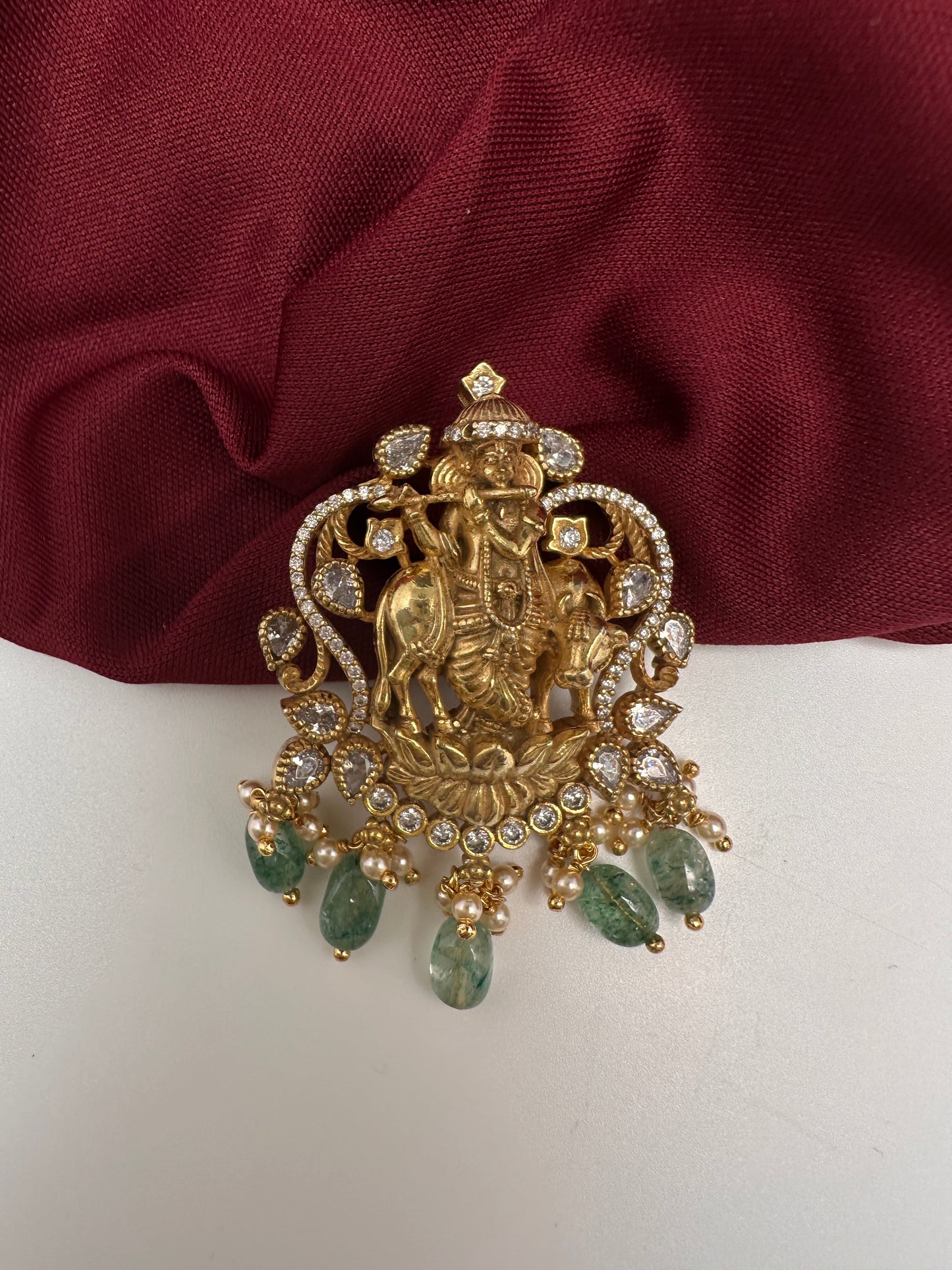 Krishna CZ Emerald Beads  92.5 Silver Pendent