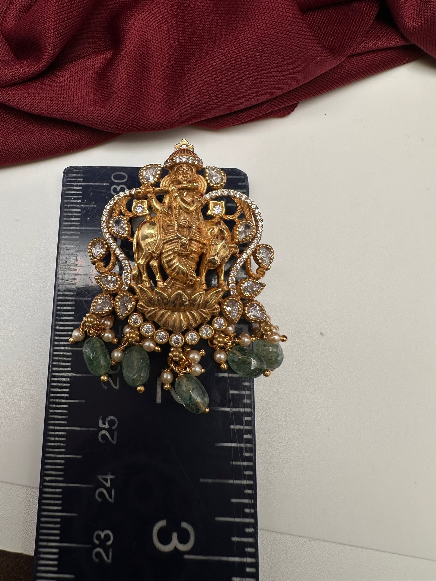 Krishna CZ Emerald Beads  92.5 Silver Pendent