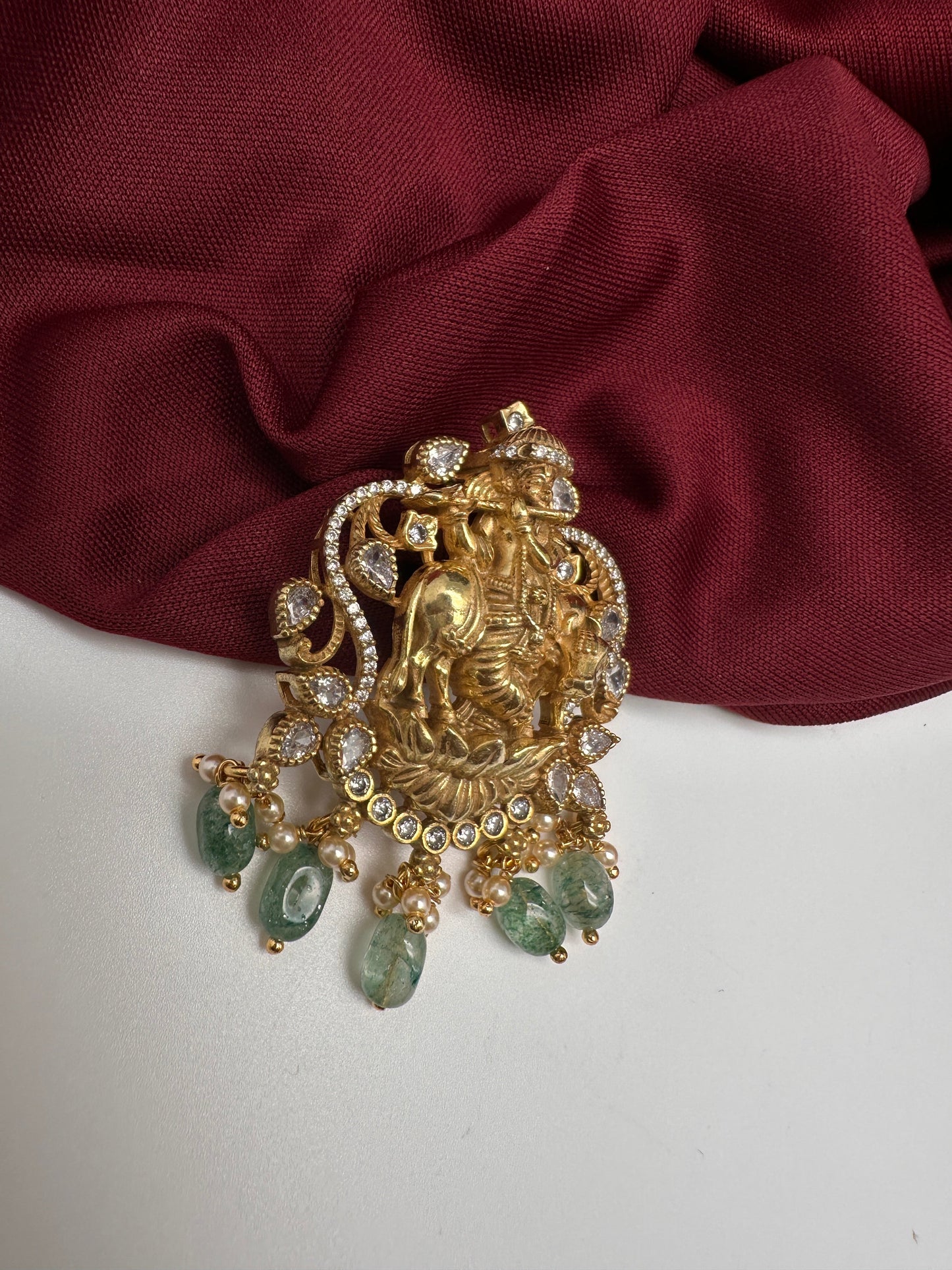 Krishna CZ Emerald Beads  92.5 Silver Pendent