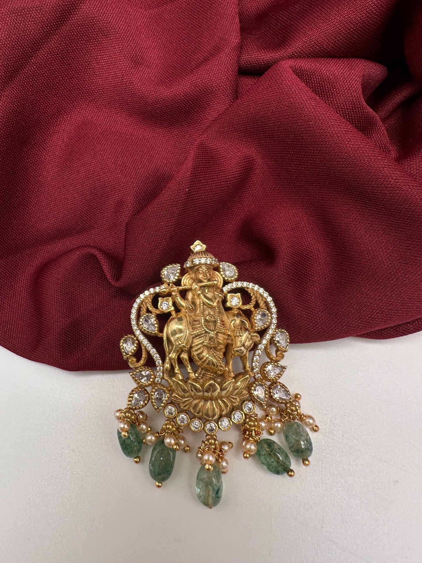 Krishna CZ Emerald Beads  92.5 Silver Pendent
