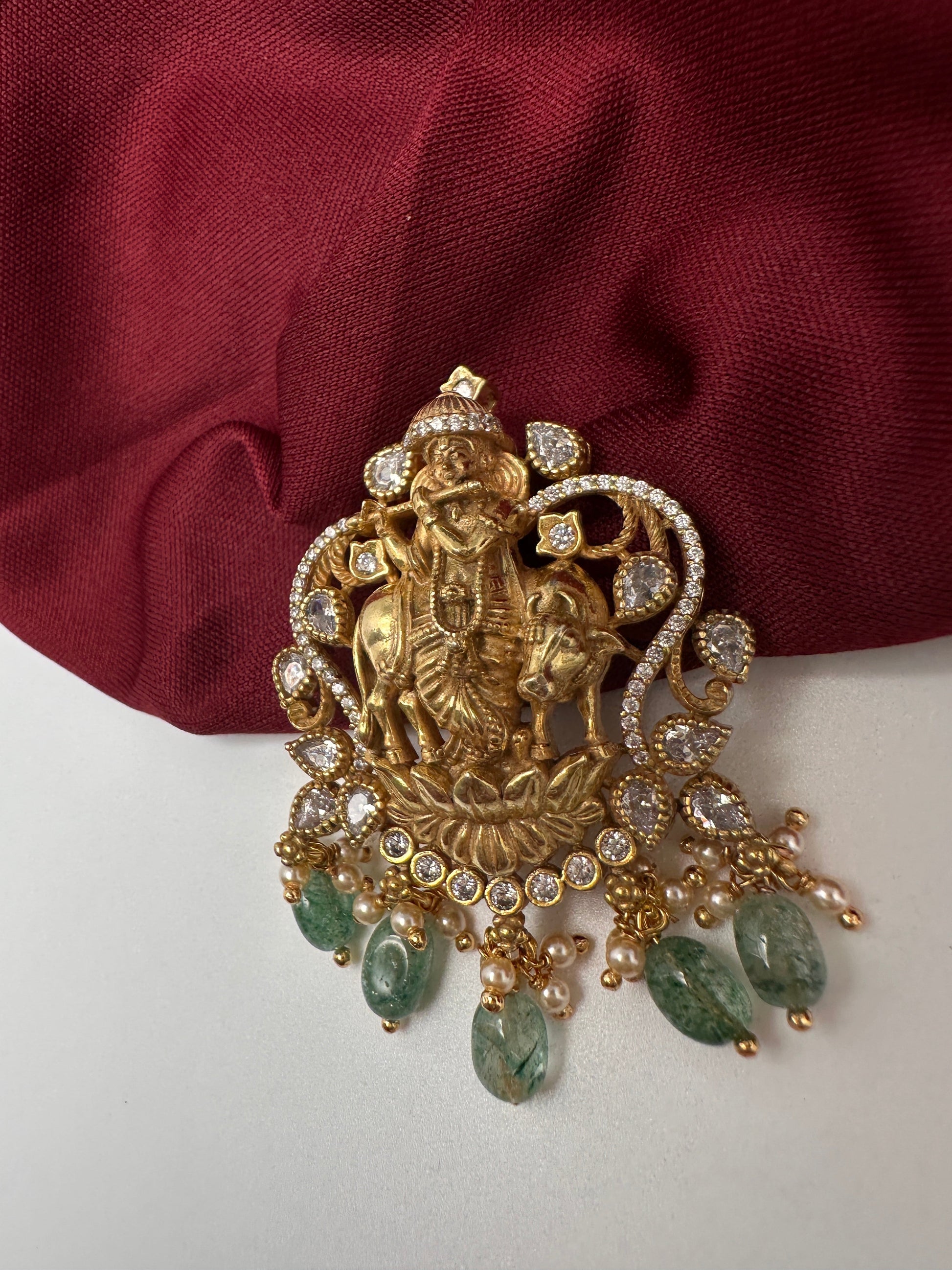 Krishna CZ Emerald Beads  92.5 Silver Pendent