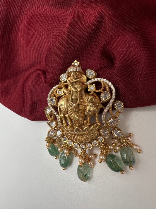 Krishna CZ Emerald Beads  92.5 Silver Pendent