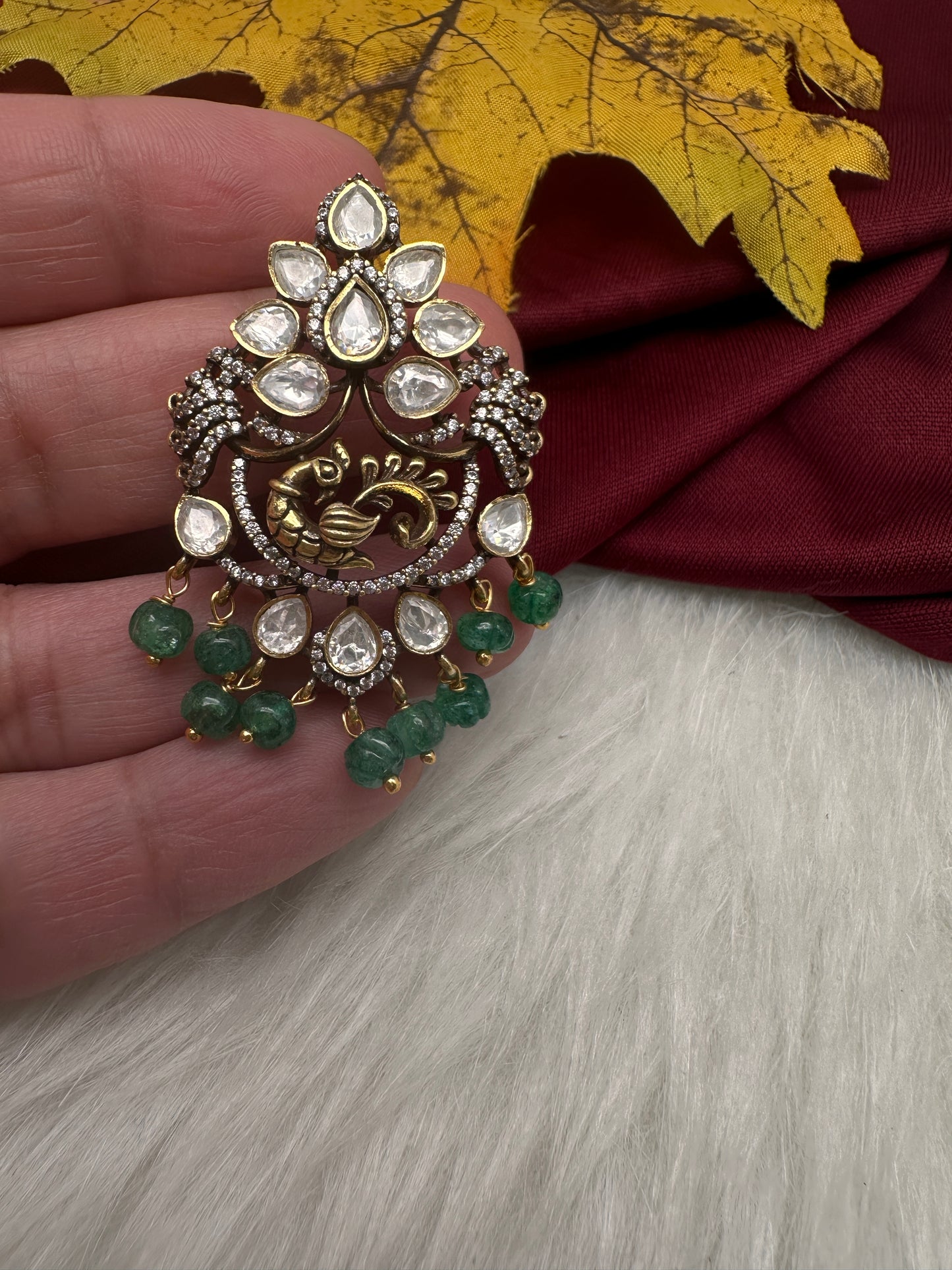 Moissanite  Emerald Beads  92.5 Silver Pendent - 